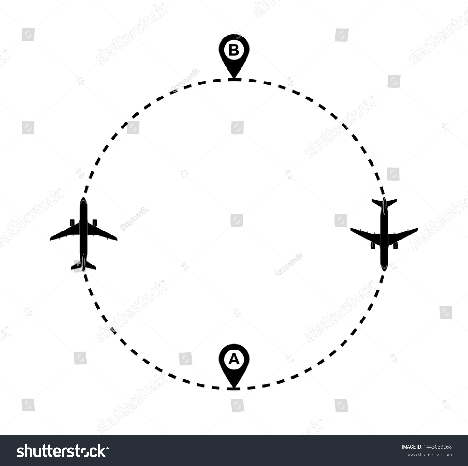 Route Aircraft Point Point B Silhouette Stock Vector (Royalty Free ...