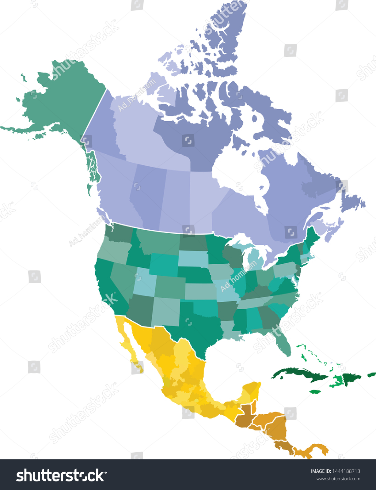 Map North America Countries States Stock Vector (Royalty Free ...