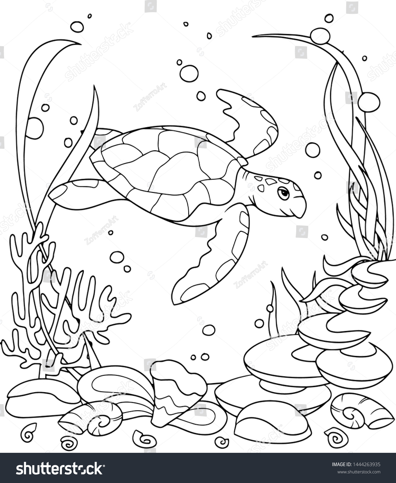 Turtle Sea Among Sea Plants Air Stock Vector (Royalty Free) 1444263935 ...