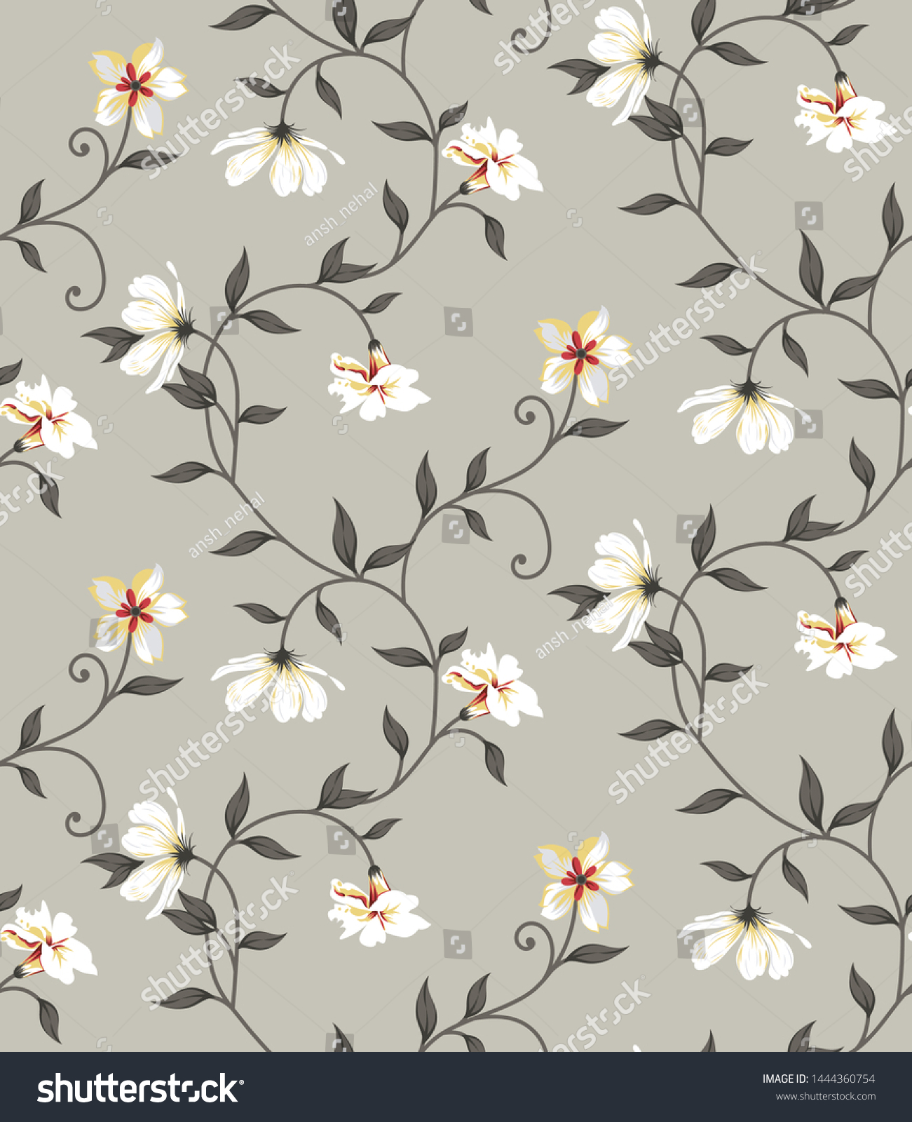 Vector Cute Floral On Grey Background Stock Vector (Royalty Free ...