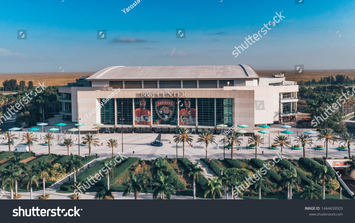Stock Photo Sunrise Florida Usa July Aerial View On Bb T Center Indoor Arena And Home For The 1444659503 