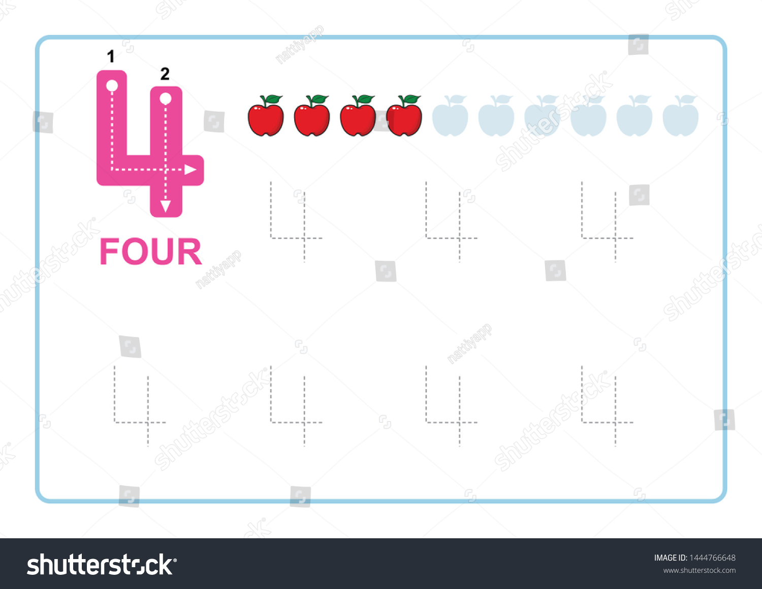 number tracing writing tracing worksheet kindergarten stock vector royalty free 1444766648 shutterstock