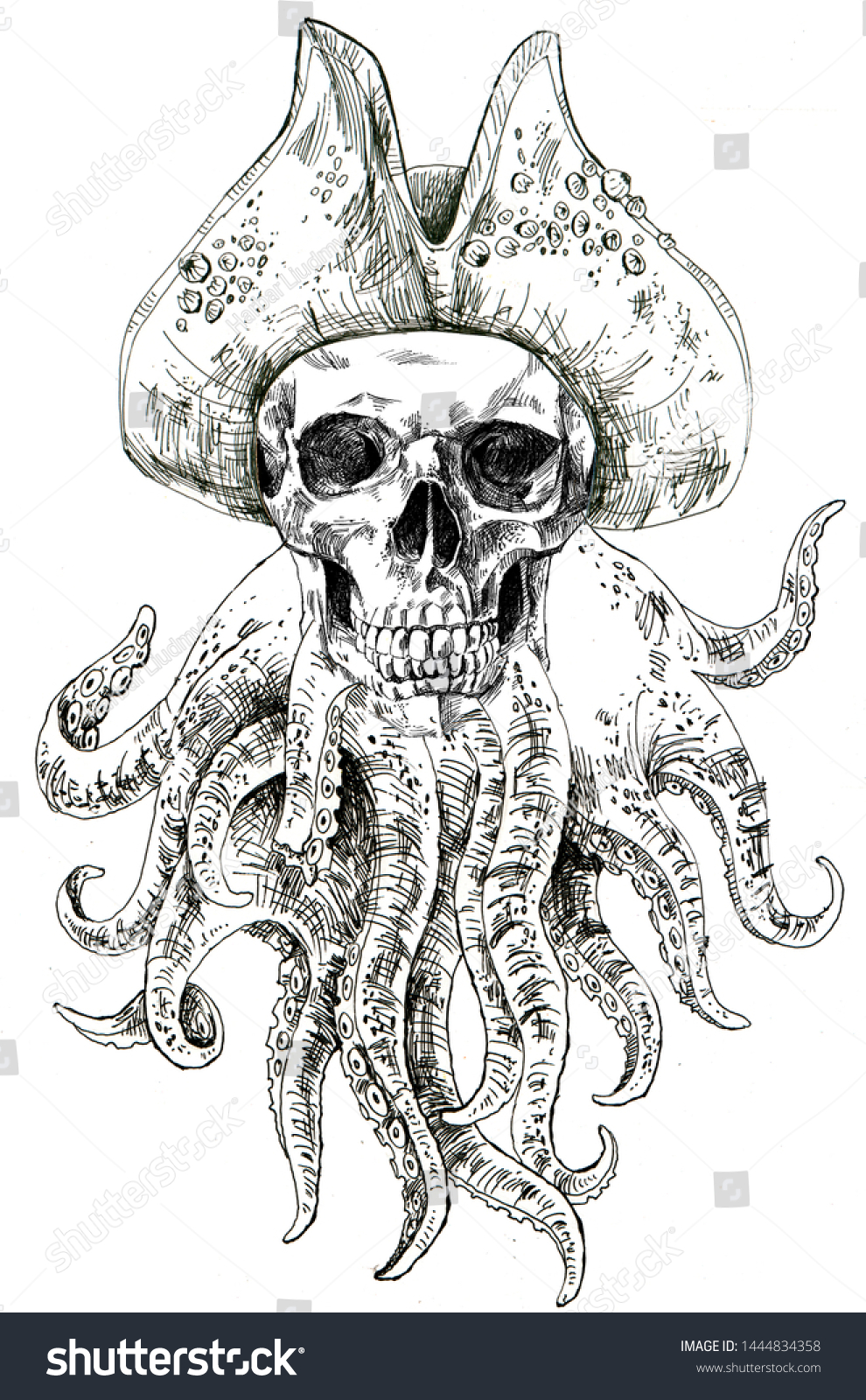 Skull Caribbean Pirate Tentacles Cocked Hat Stock Illustration ...