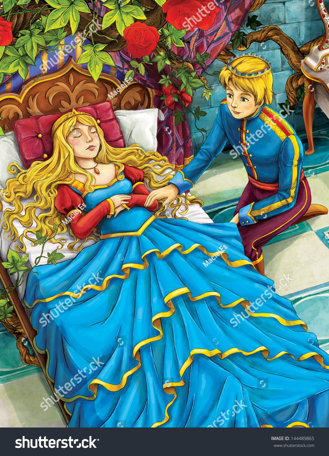 Sleeping Beauty Prince Princess Castles Knights Stock Illustration ...