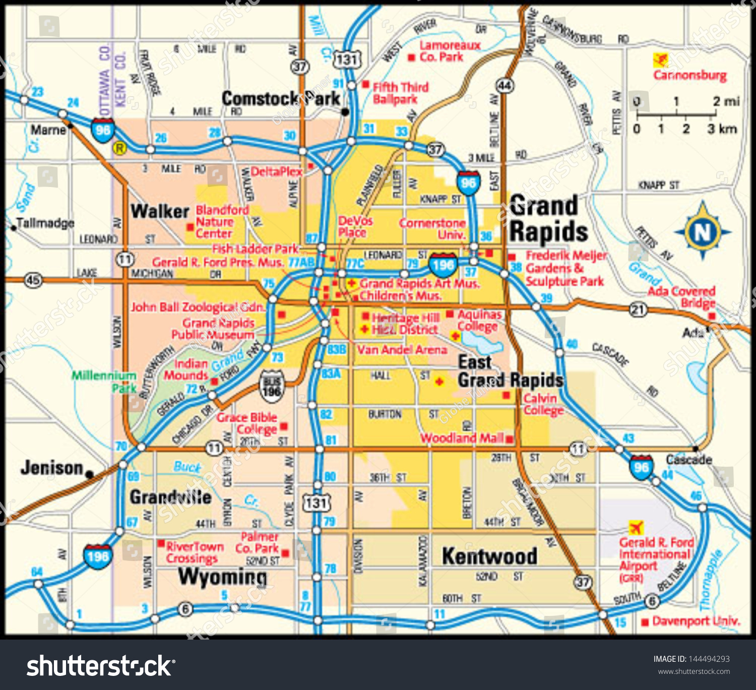 Stock Vector Grand Rapids Michigan Area Map 144494293 