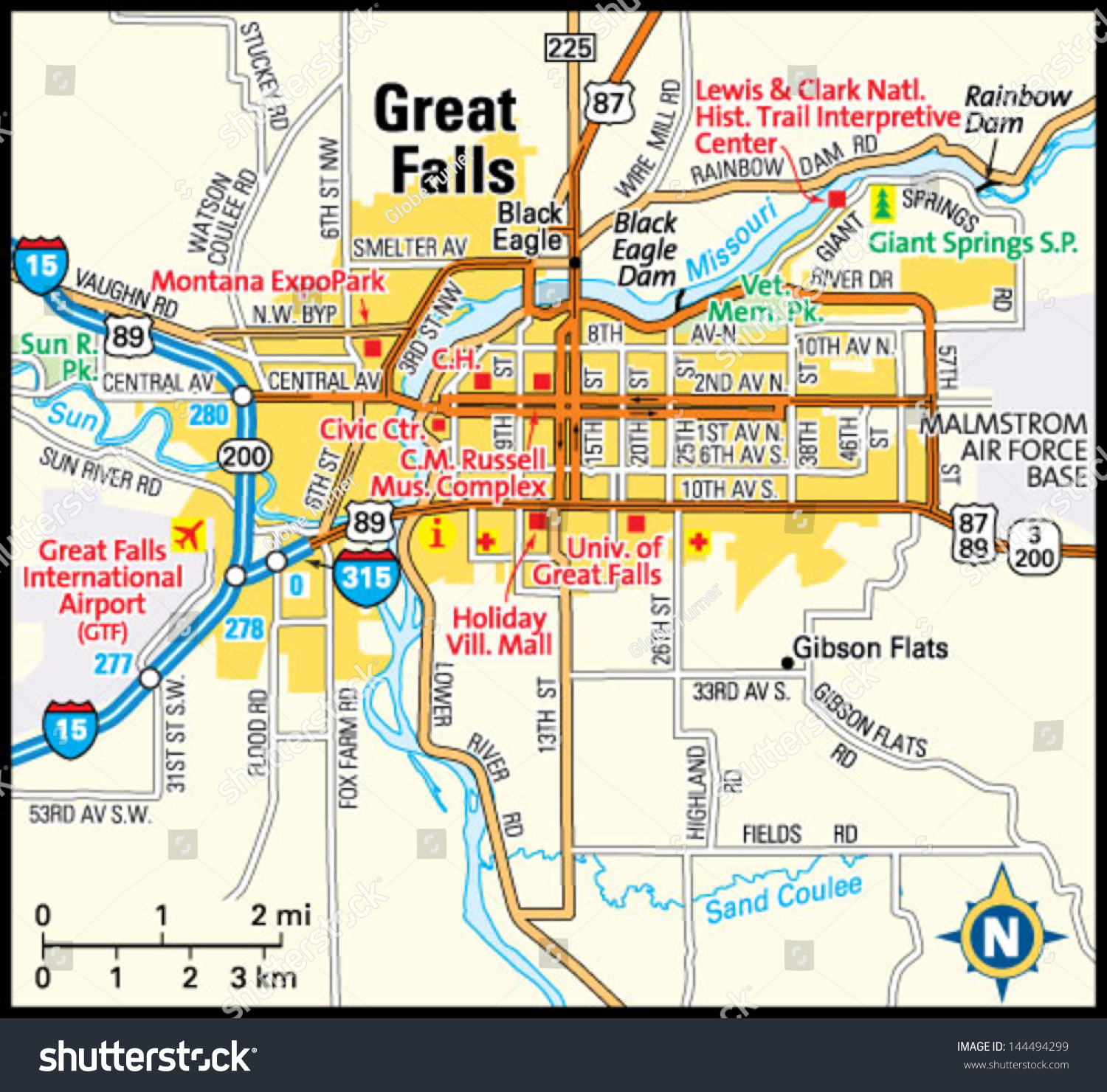 Stock Vector Great Falls Montana Area Map 144494299 