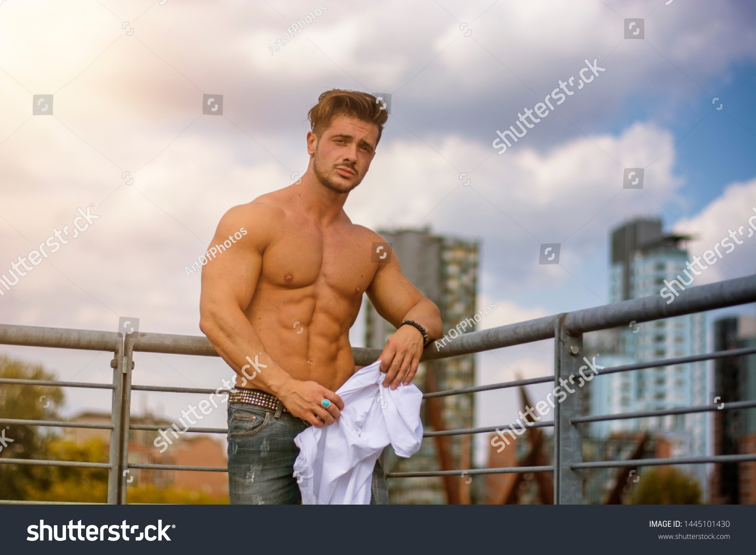 Handsome Muscular Shirtless Hunk Man Outdoor Stock Photo Shutterstock