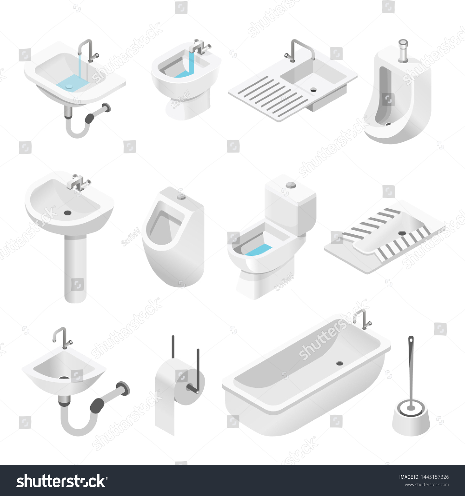 Bath Toilet Bathroom Furniture Equipment Isolated Stock Vector (Royalty ...