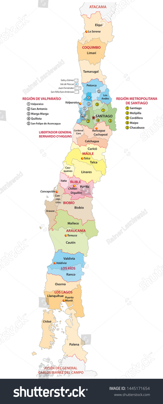 Administrative Political Map Central Chilean Regions Stock Illustration ...