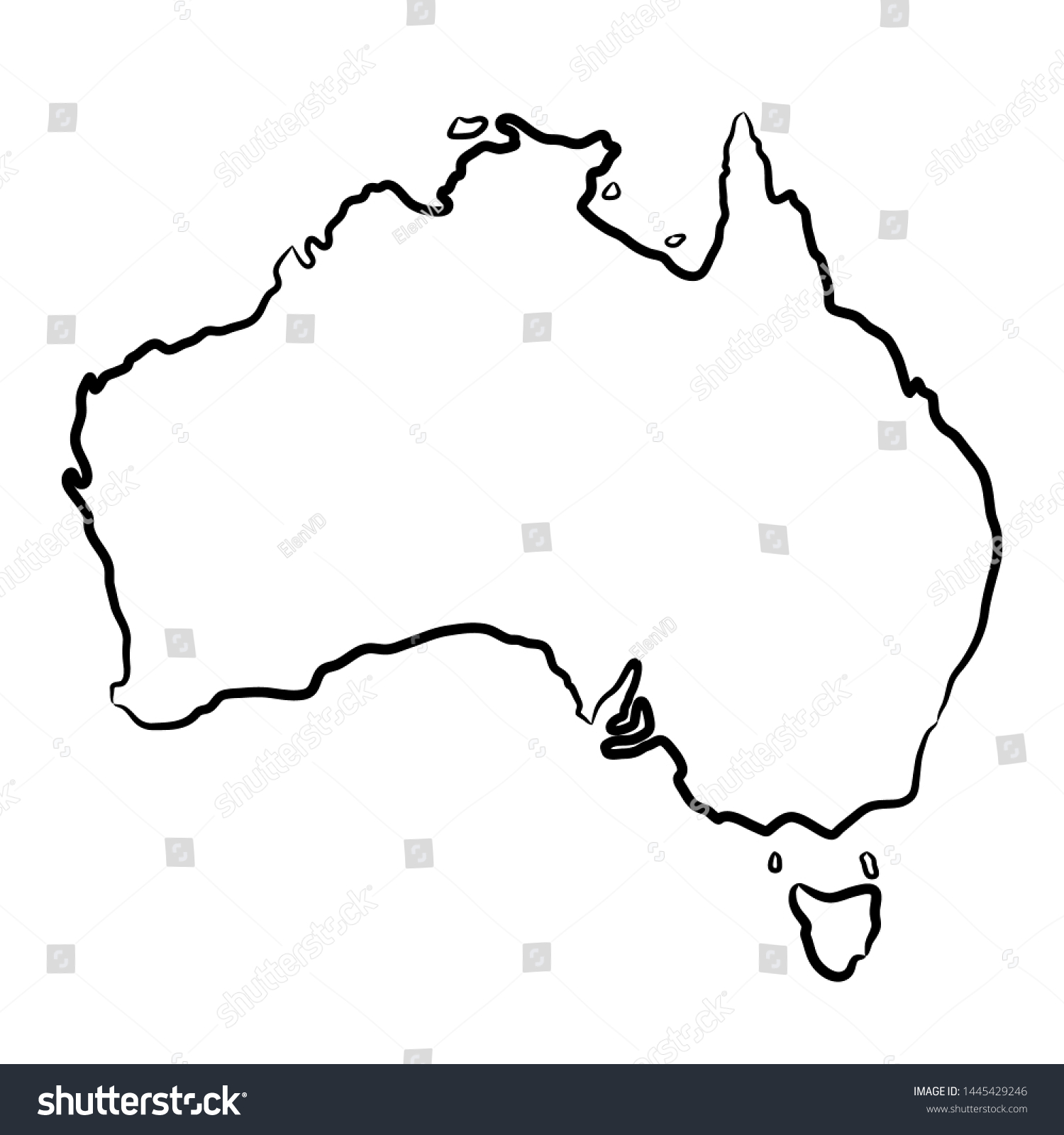 Australia Map Contour Black Brush Lines Stock Vector (Royalty Free ...