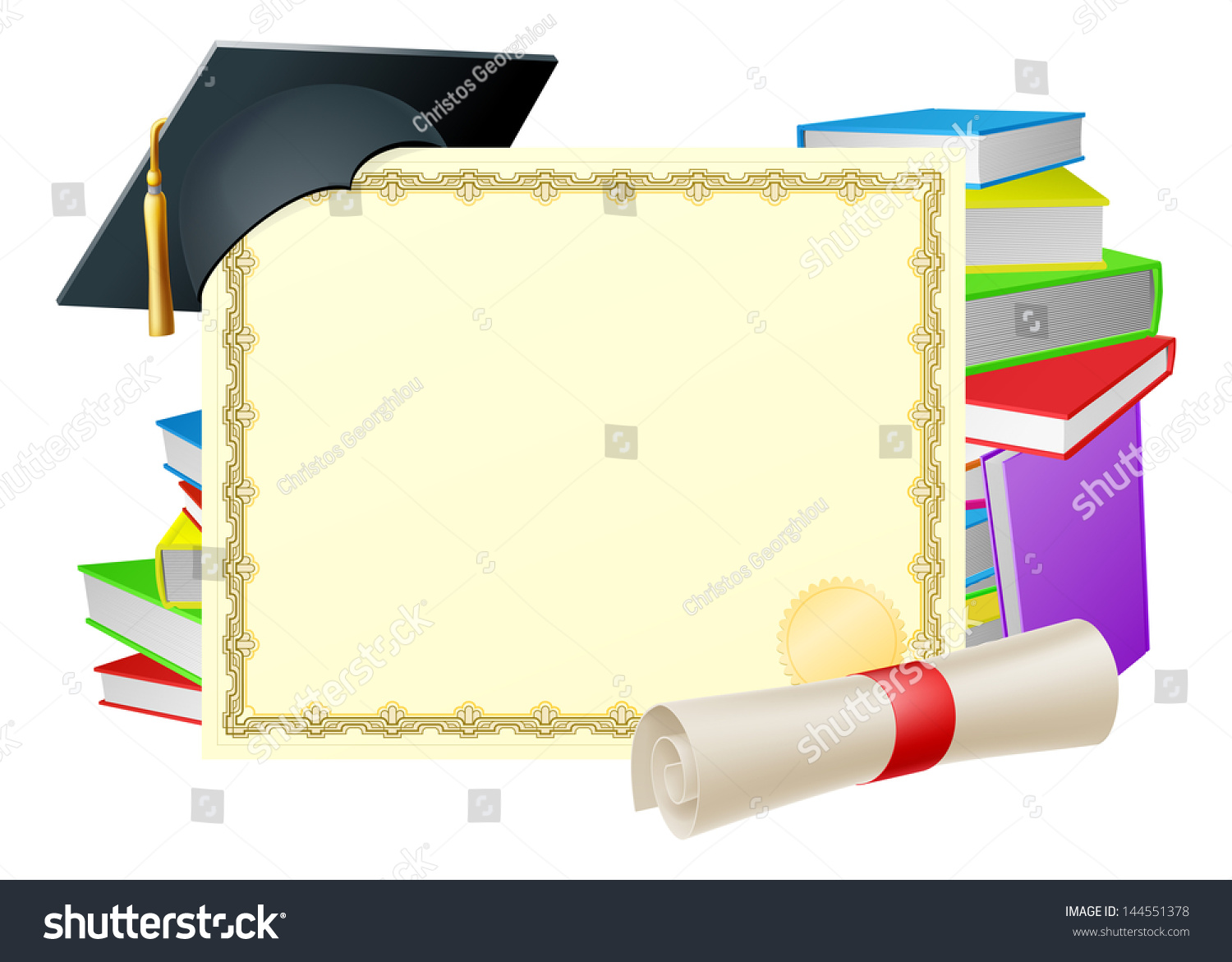 Certificate Copyspace Scroll Diploma Books Mortar Stock Vector (Royalty ...