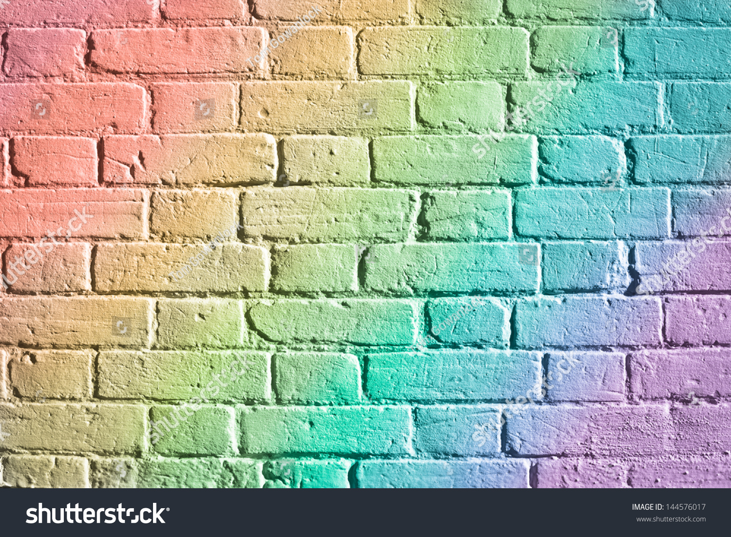 Rainbow Colours On Brick Wall Background Stock Photo 144576017 ...