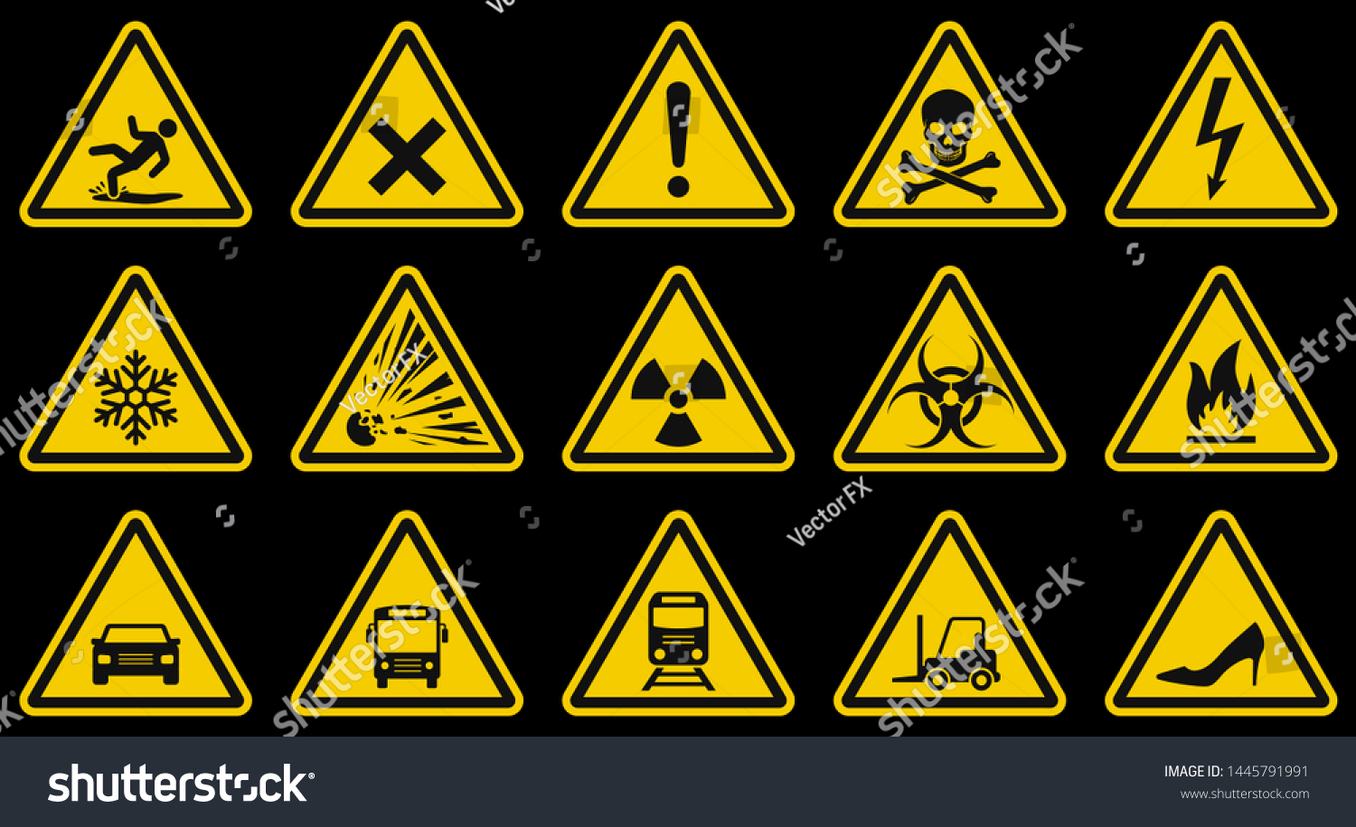 Caution Signs Danger Flammable Electricity Poison Stock Vector (Royalty ...