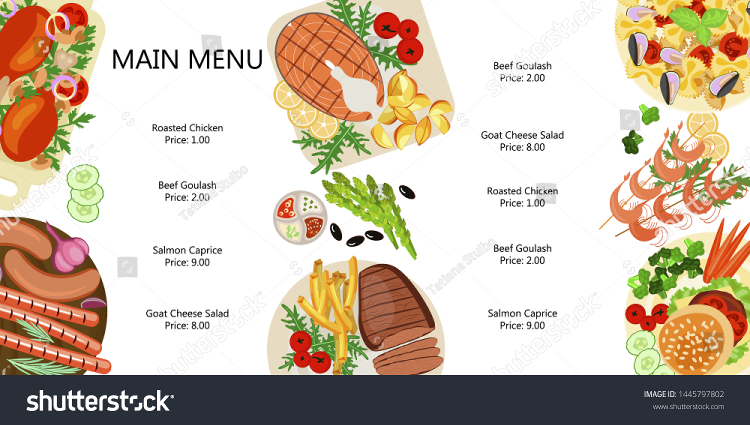 Beautiful Main Course Set Cute Menu Stock Vector Royalty Free 