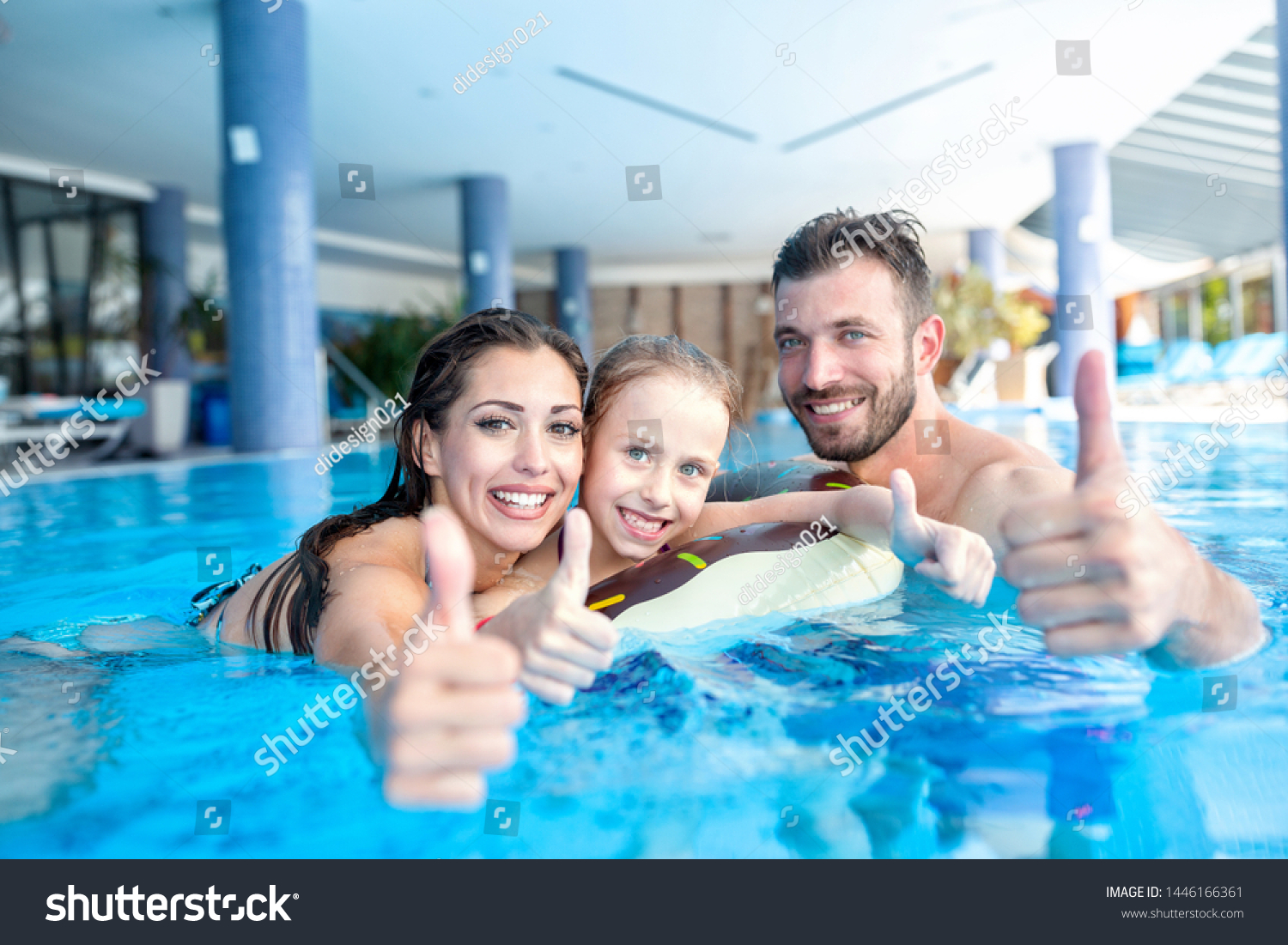 Smiling Happy People Swimming Pool Family Stock Photo 1446166361 ...