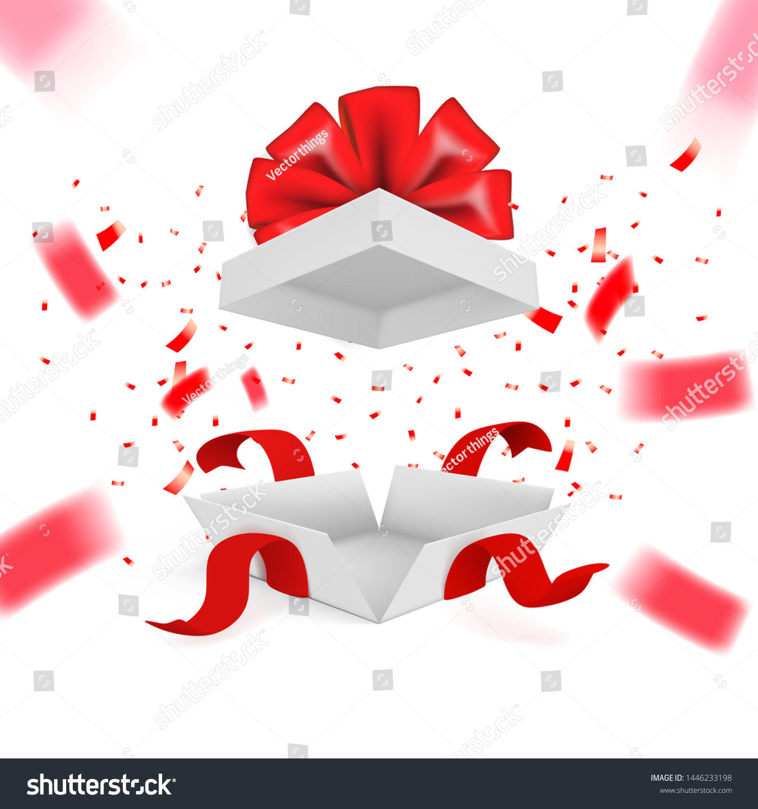 Realistic Surprise Gift Box Falling Confetti Stock Vector (Royalty Free ...