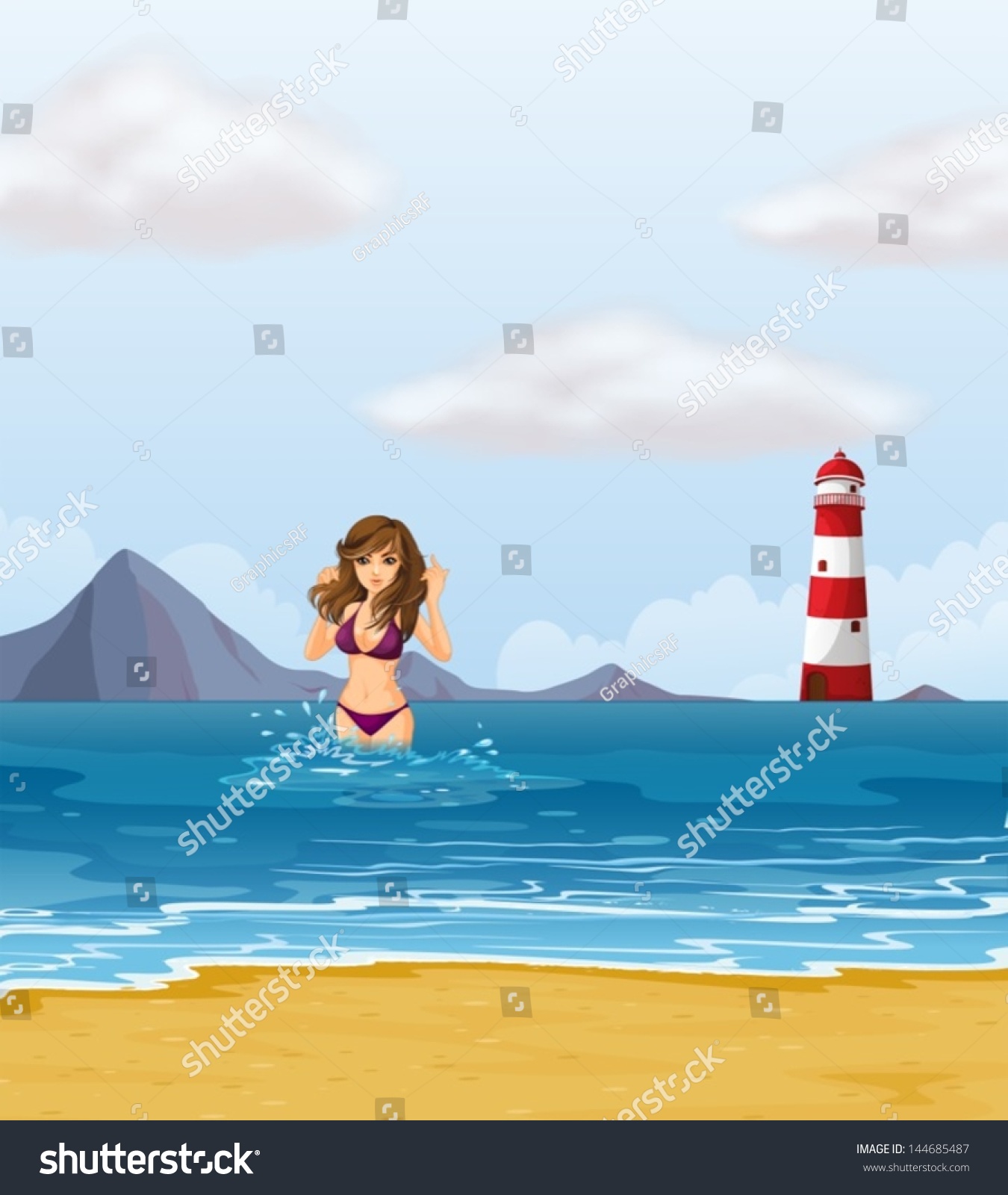 Illustration Beach Lady Purple Bikini Stock Vector (Royalty Free ...