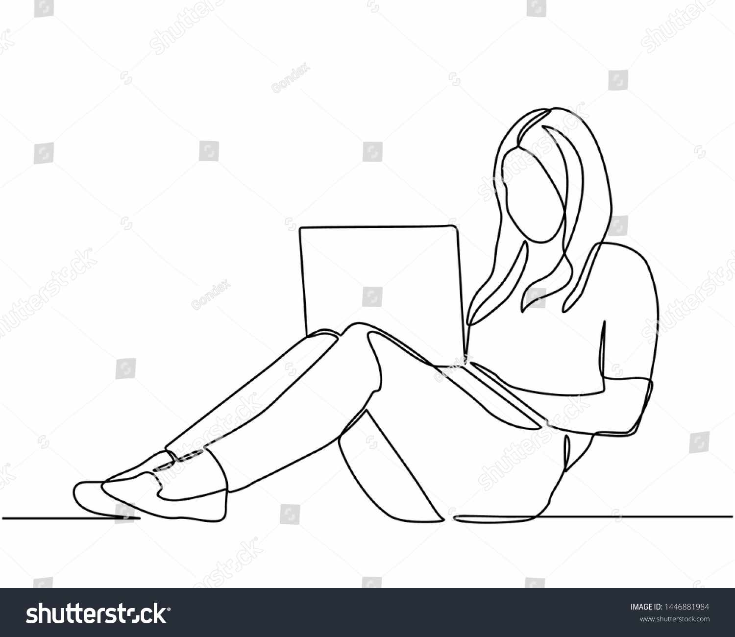 Continuous Line Drawing Woman Playing Laptop Stock Vector (Royalty Free ...