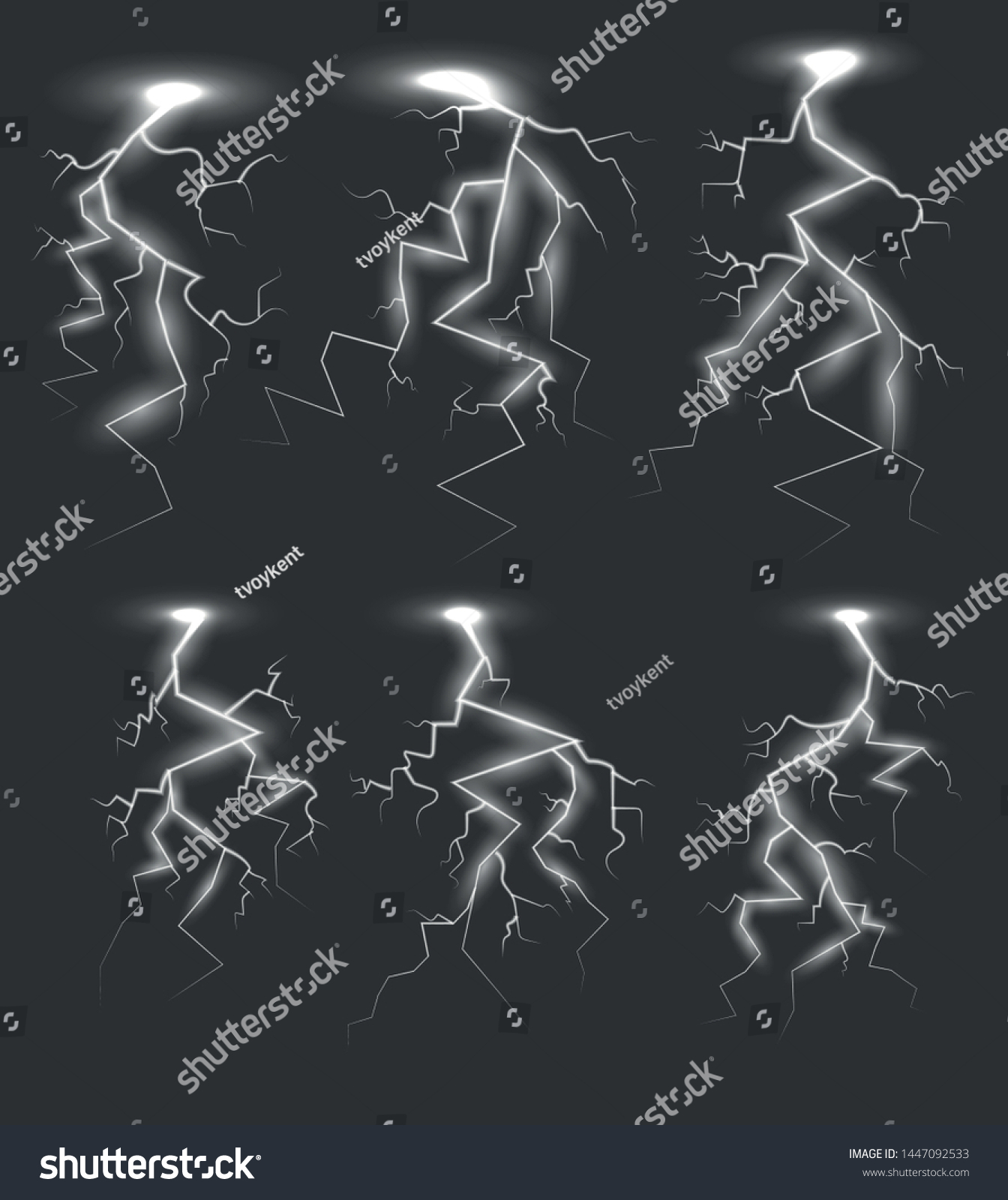 Set Isolated Realistic Lightnings Transparency Design Stock Vector