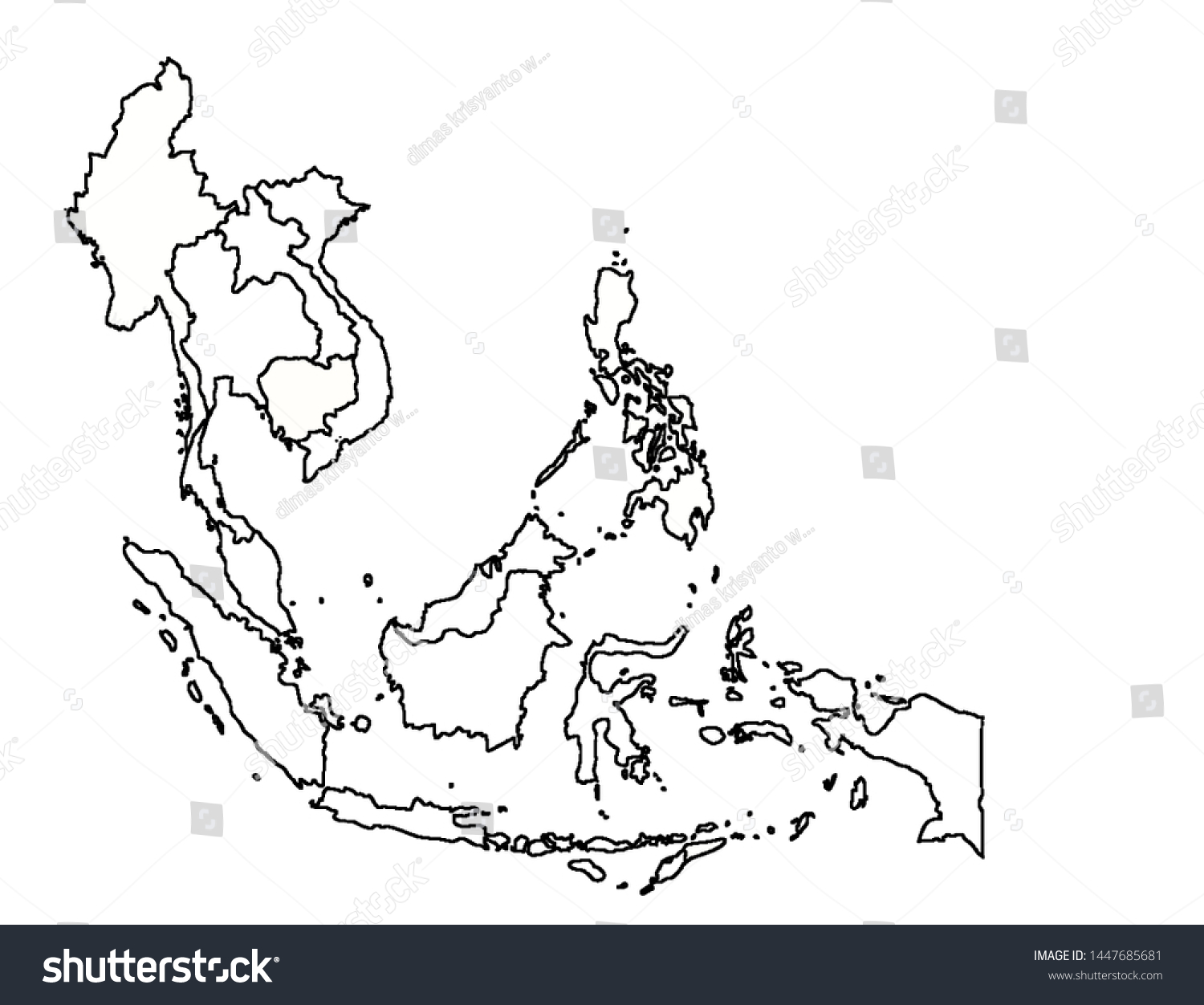 Blank Map Southeast Asia 1447685681 Shutterstock Stock Photo Blank Map Of Southeast Asia 1447685681
