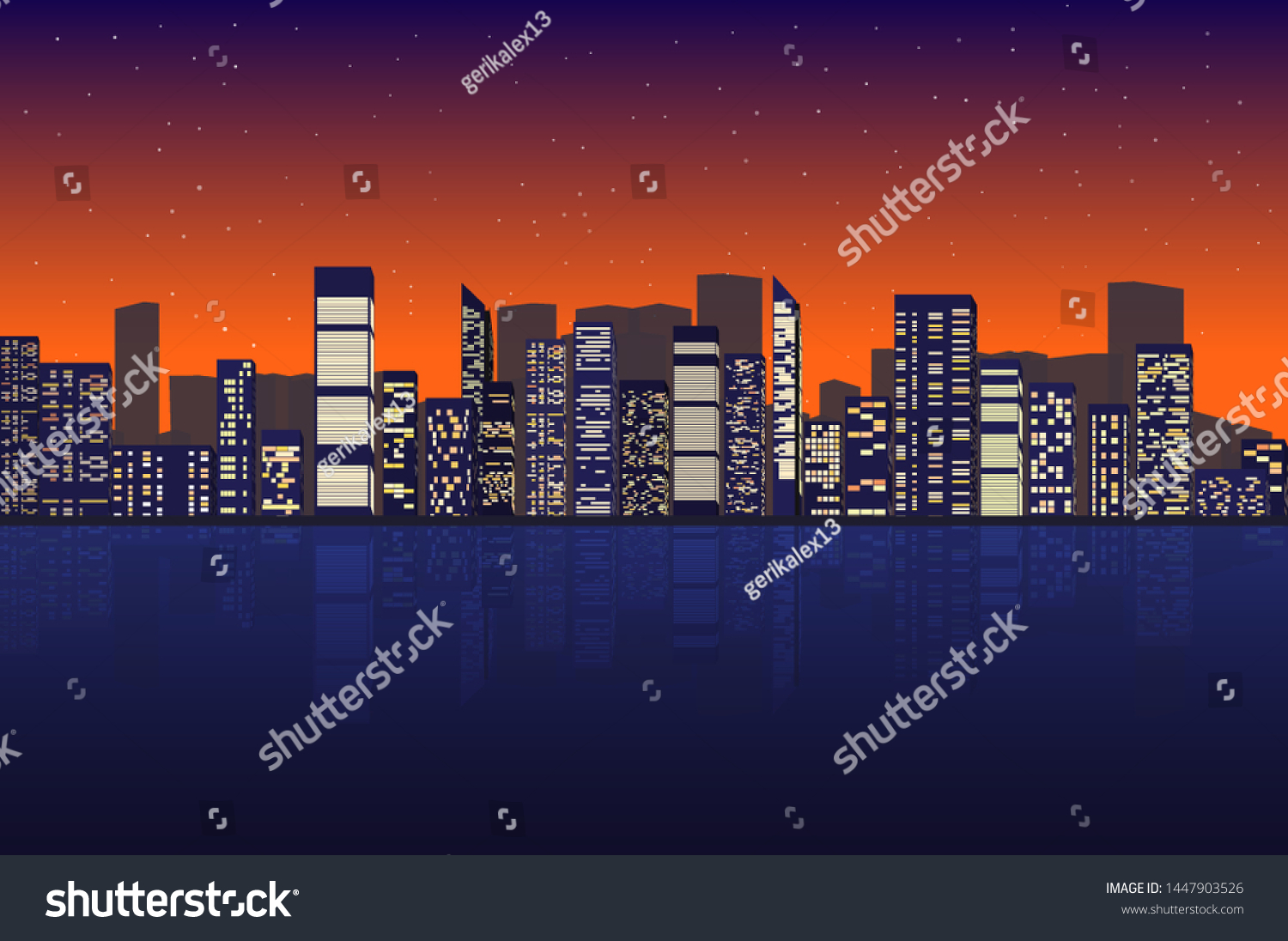 Night City Skyline Background Megapolis Silhouette Stock Vector