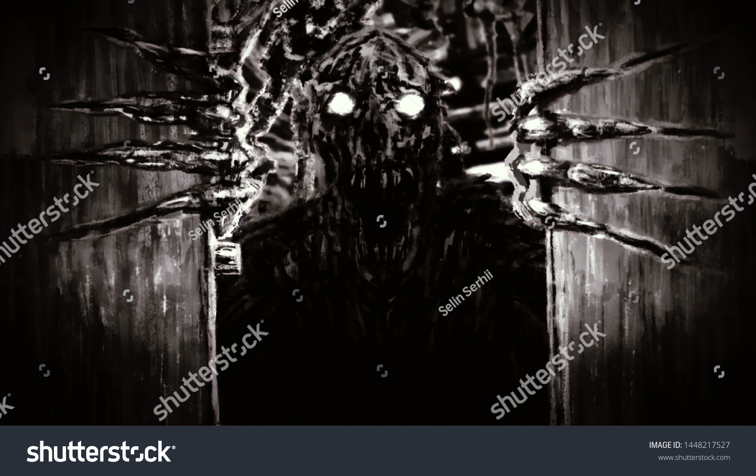 Creepy Monster Evil Eyes Opens Shelter Stock Illustration 1448217527 ...