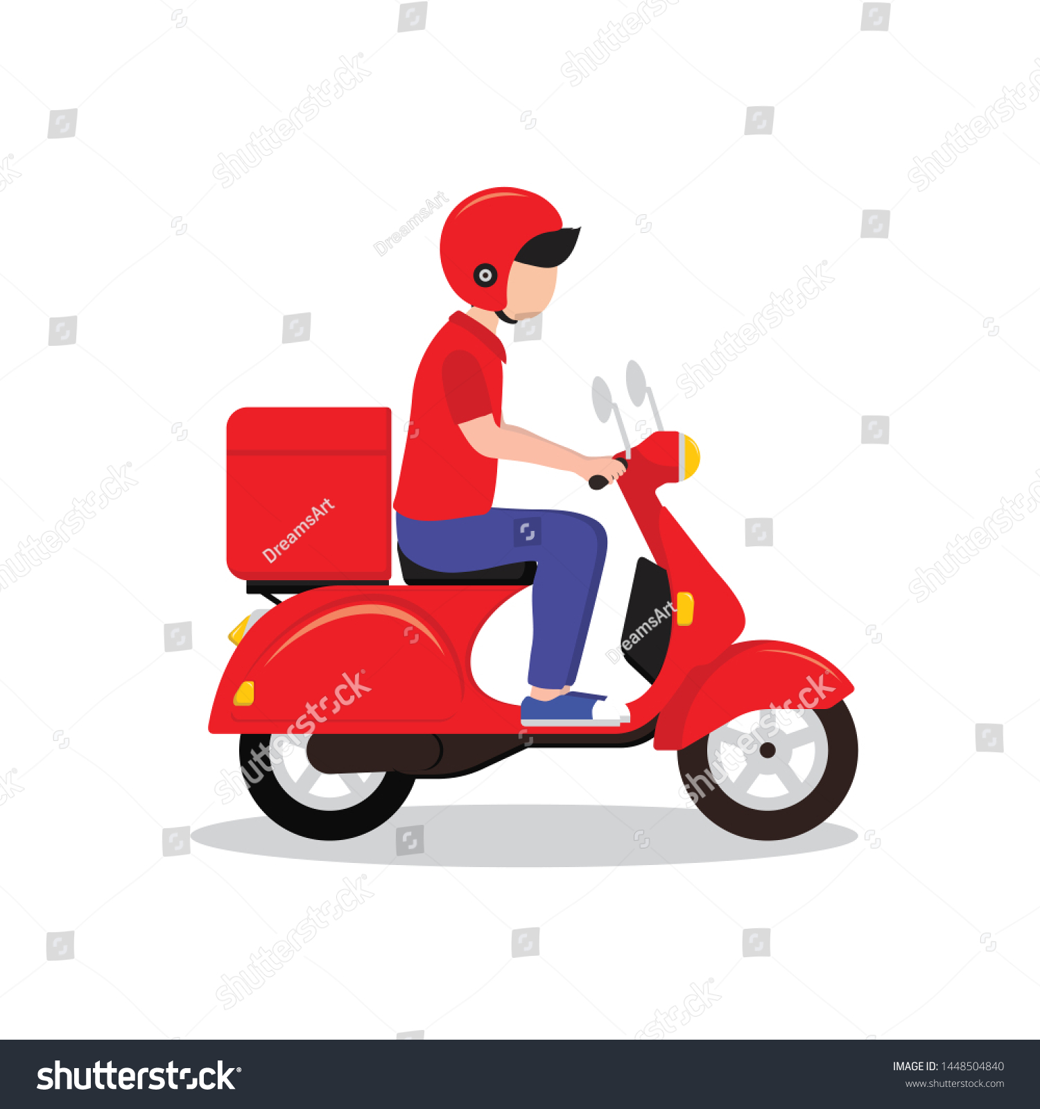 Delivery Man Riding Red Scooter Illustration Stock Vector (Royalty Free ...