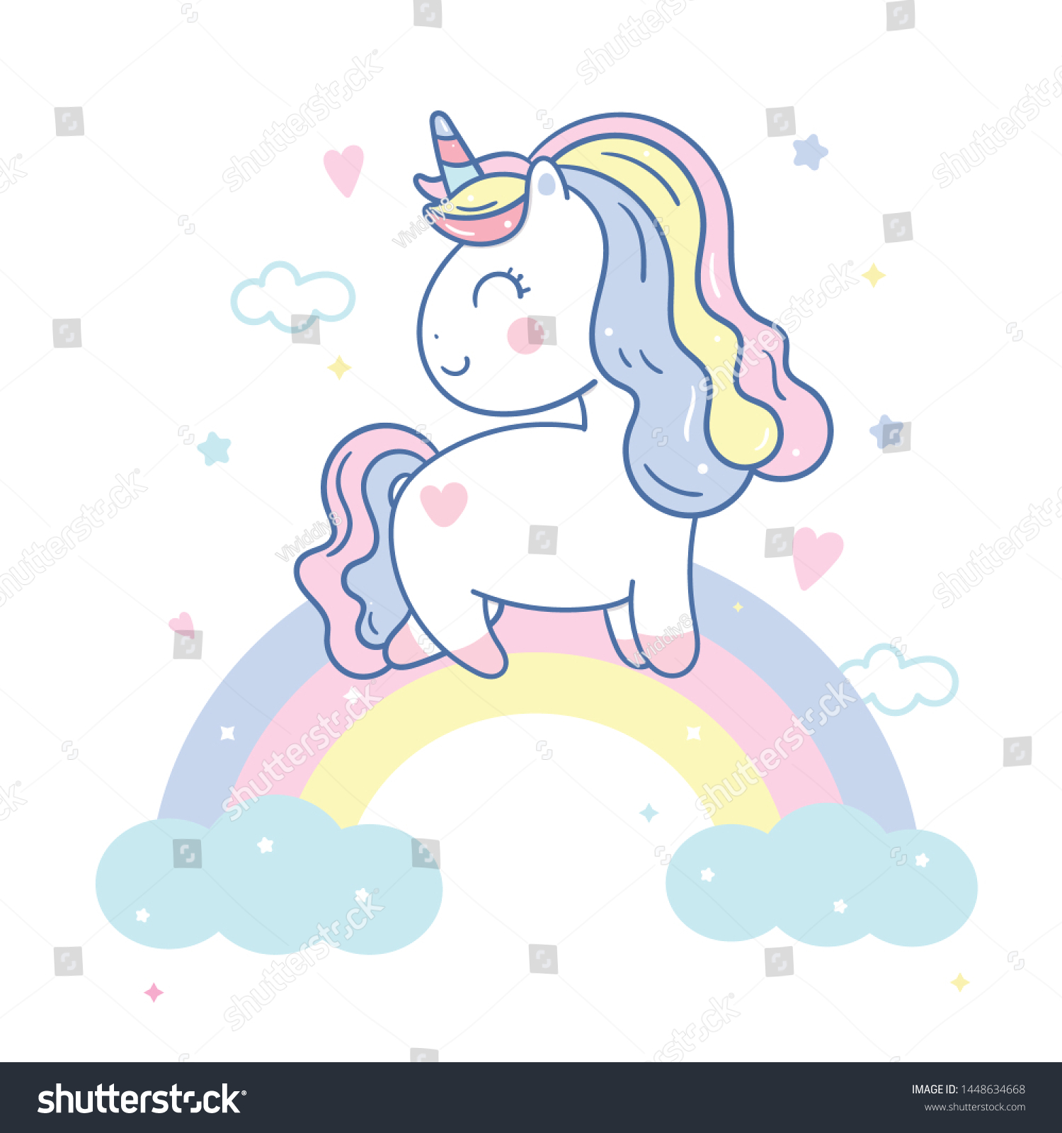 Illustrator Cute Unicorn Vector On Sky Stock Vector (Royalty Free ...