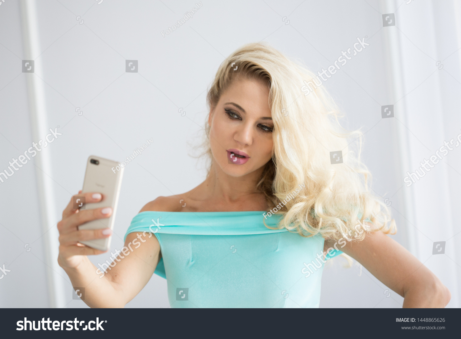 Стоковая фотография 1448865626 Sexy Blonde Selfie Seductive Blonde Model Shutterstock