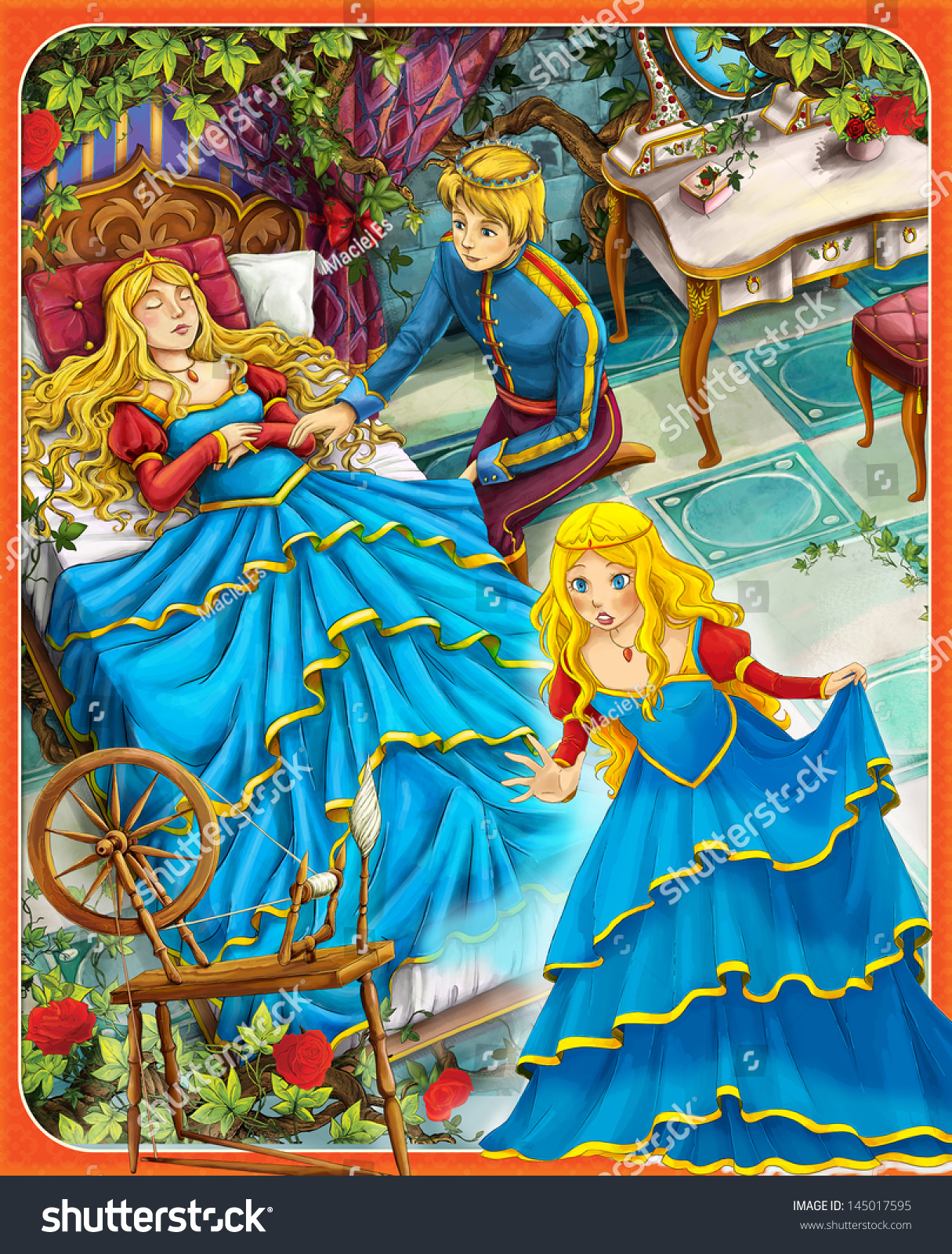 Sleeping Beauty Prince Princess Castles Knights Stock Illustration ...