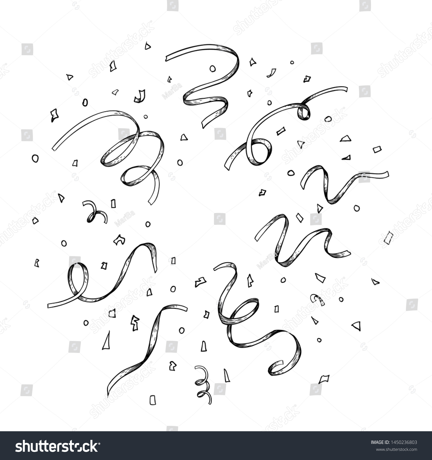 Confetti Sketches Ribbons Tinsel Clapperboard Explosion Stock Vector