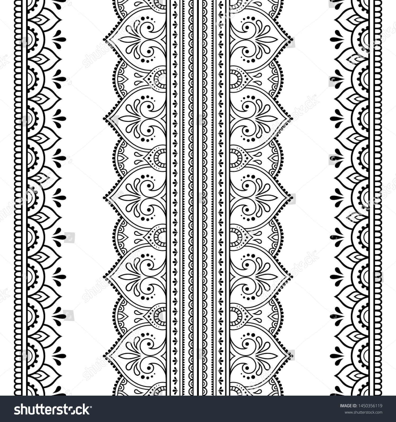 Seamless Borders Pattern Mehndi Henna Drawing Stock Vector (Royalty ...