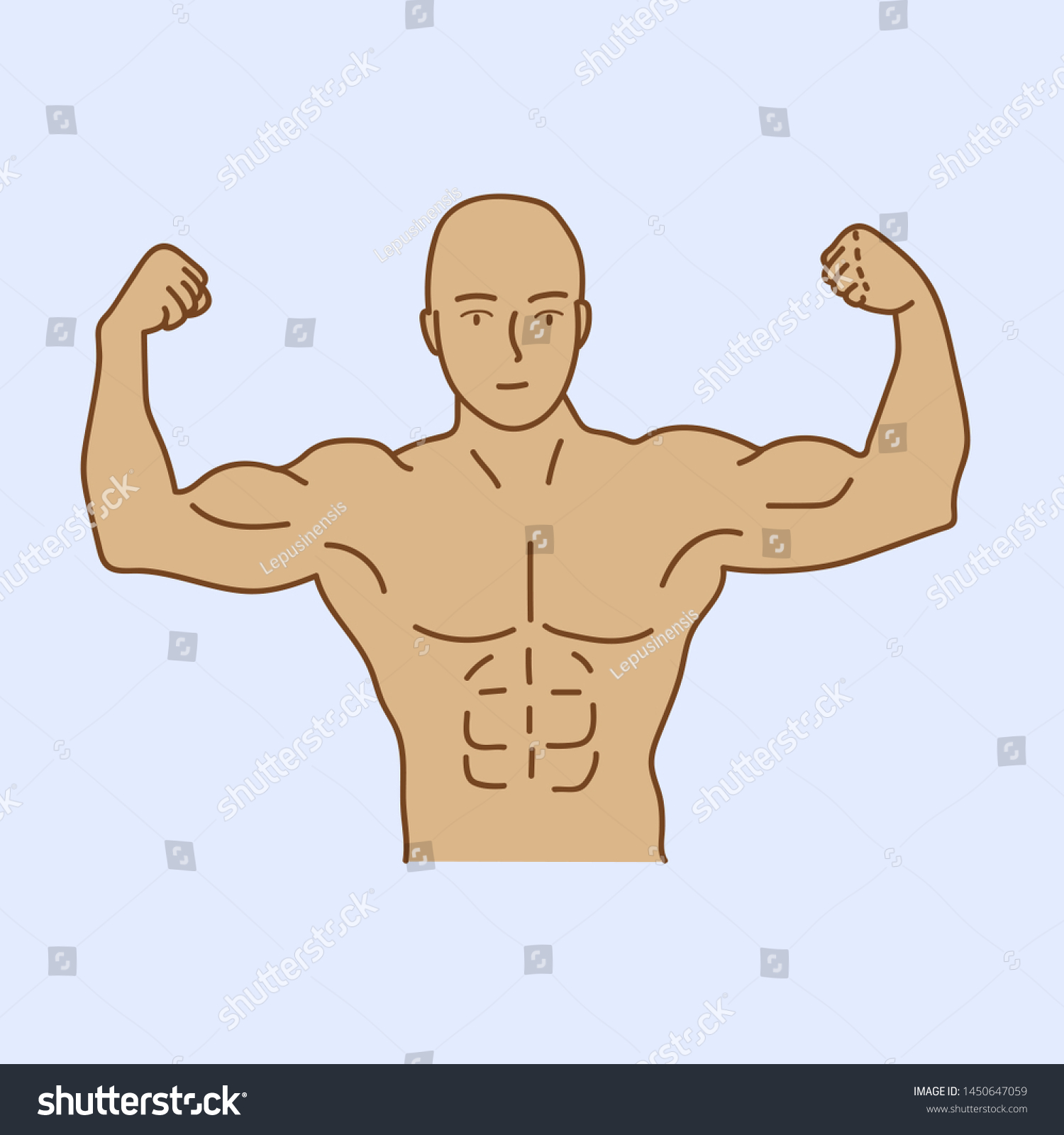 Vektor Stok Bodybuilder Flexing His Muscles Vector Illustration Tanpa Royalti