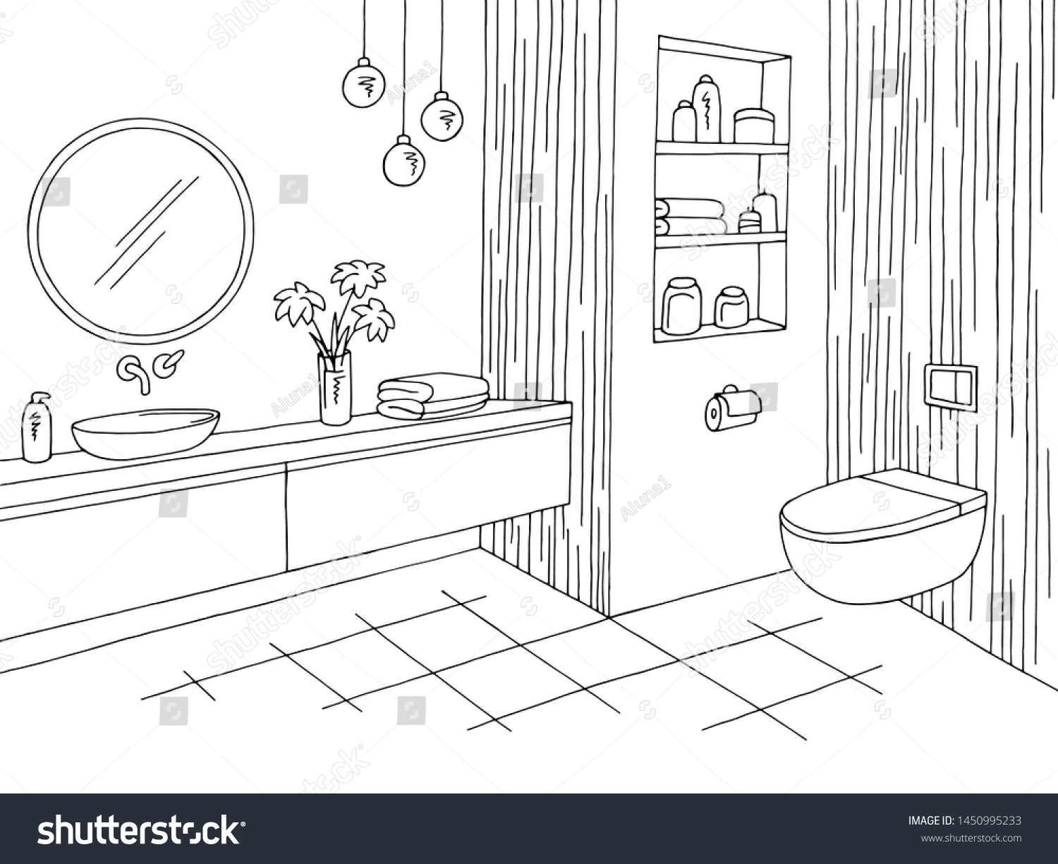 Bathroom Graphic Home Interior Black White Stock Vector (Royalty Free ...