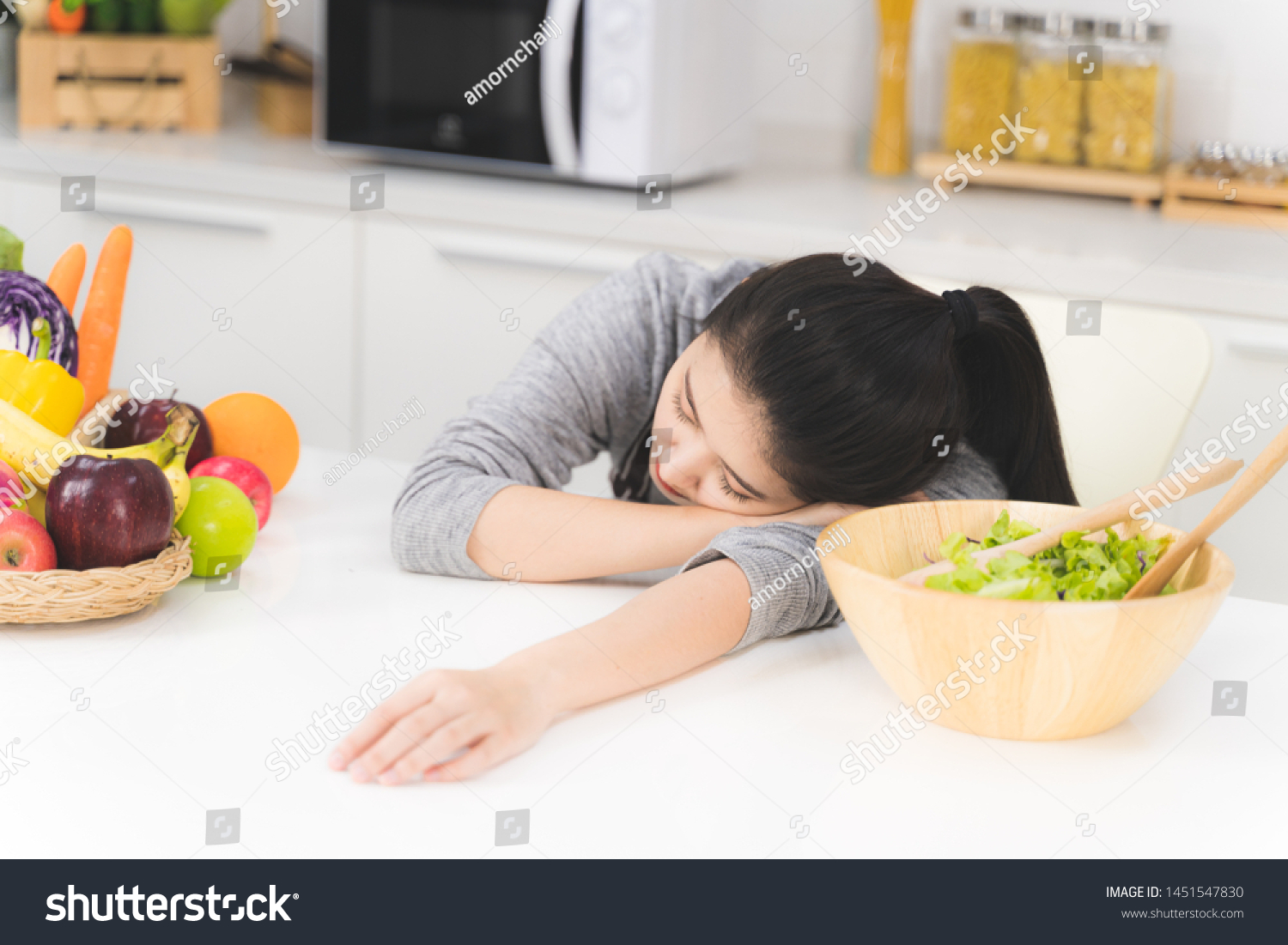 Asian Young Housewife Sleeping On