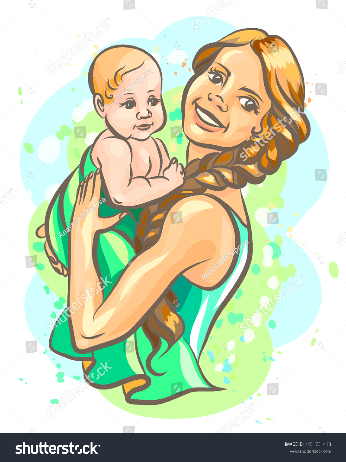 Mother Baby Her Arms Handdrawn Color Stock Vector (Royalty Free ...