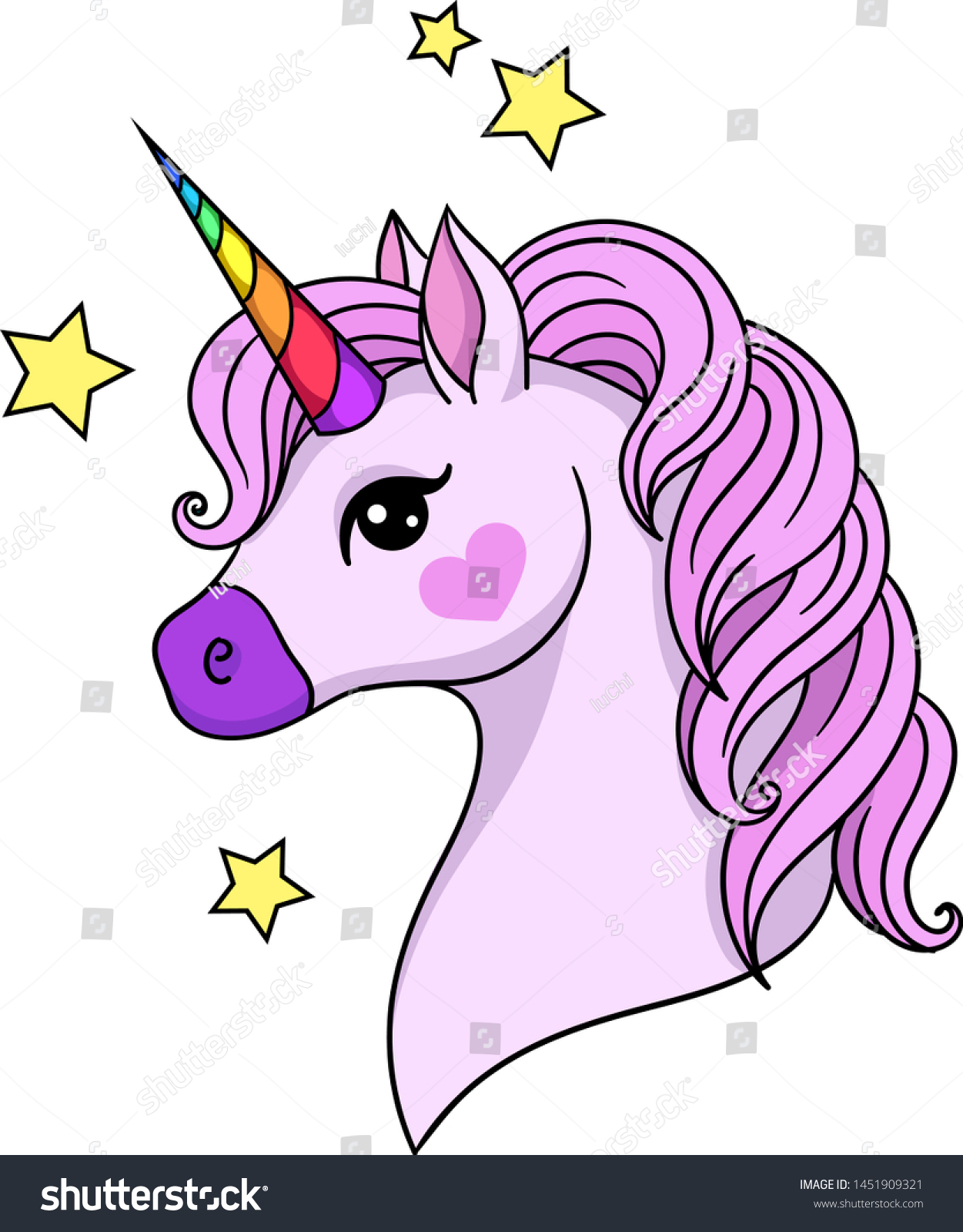 Vector Illustration Cute Cartoon Unicorn Stars Stock Vector (Royalty ...