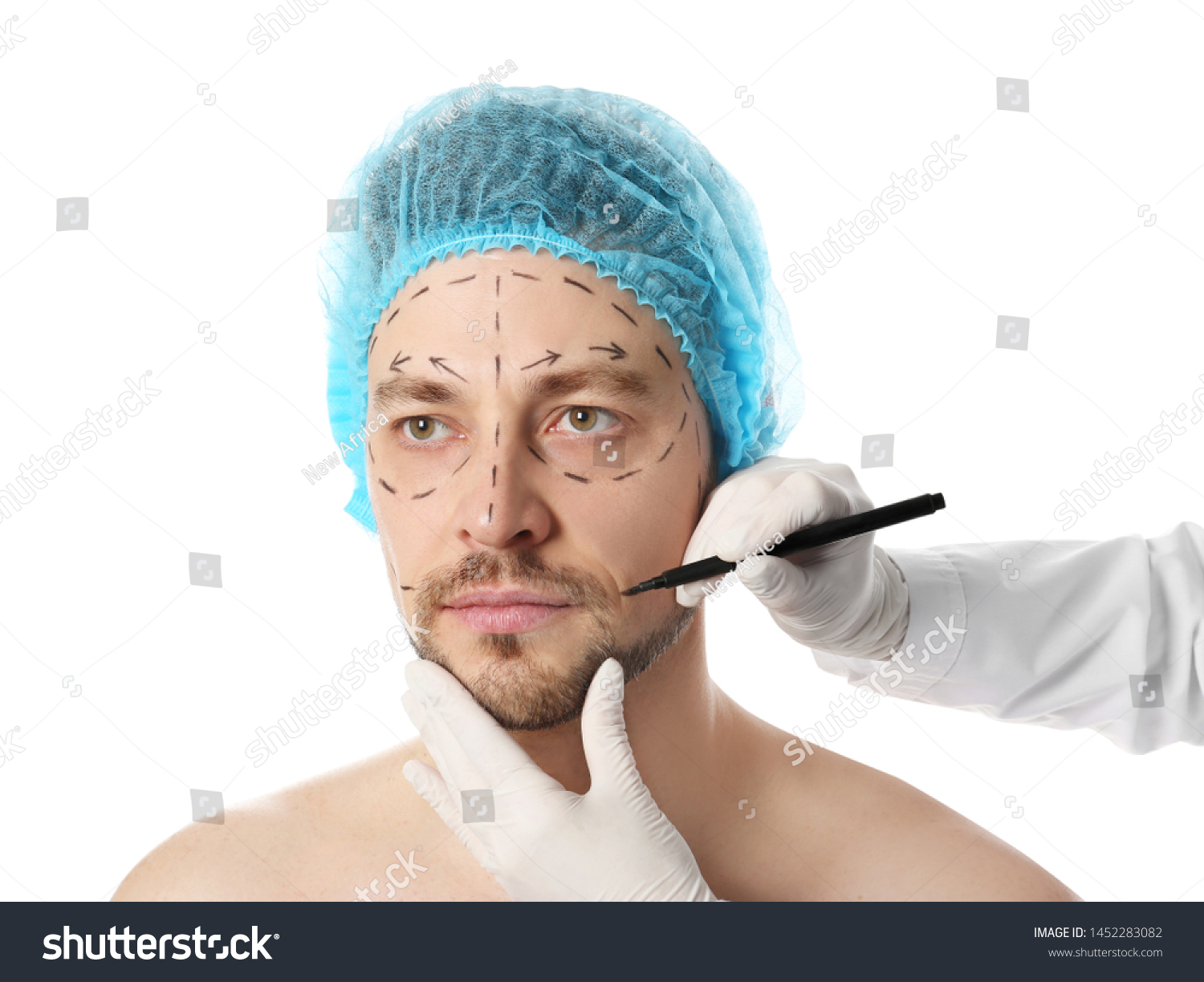 Doctor Drawing Marks On Mans Face Stock Photo 1452283082 | Shutterstock