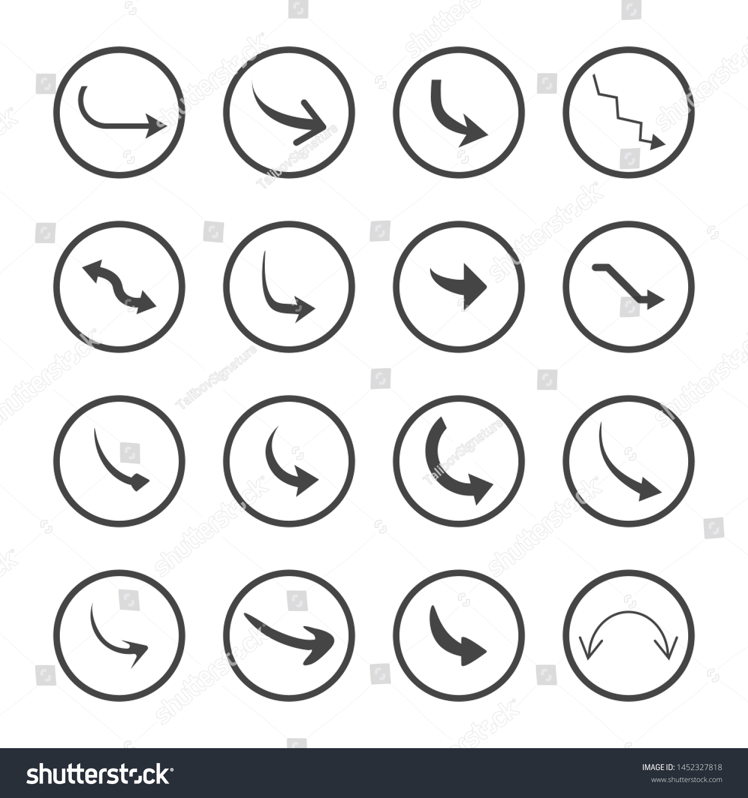 Vector Illustration Curved Arrow Icons 16 Stock Vector Royalty Free 1452327818 Shutterstock 5522