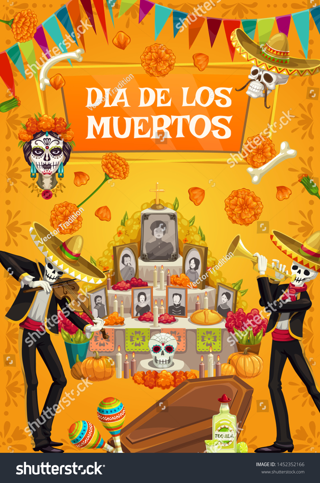 Dia De Los Muertos Mexican Day Stock Vector (Royalty Free) 1452352166 ...