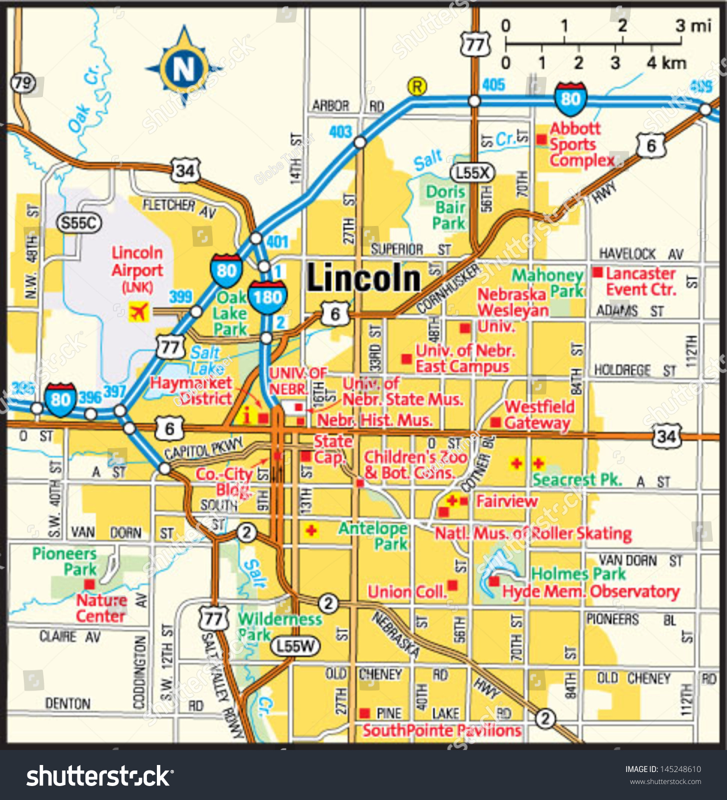 Stock Vector Lincoln Nebraska Area Map 145248610 