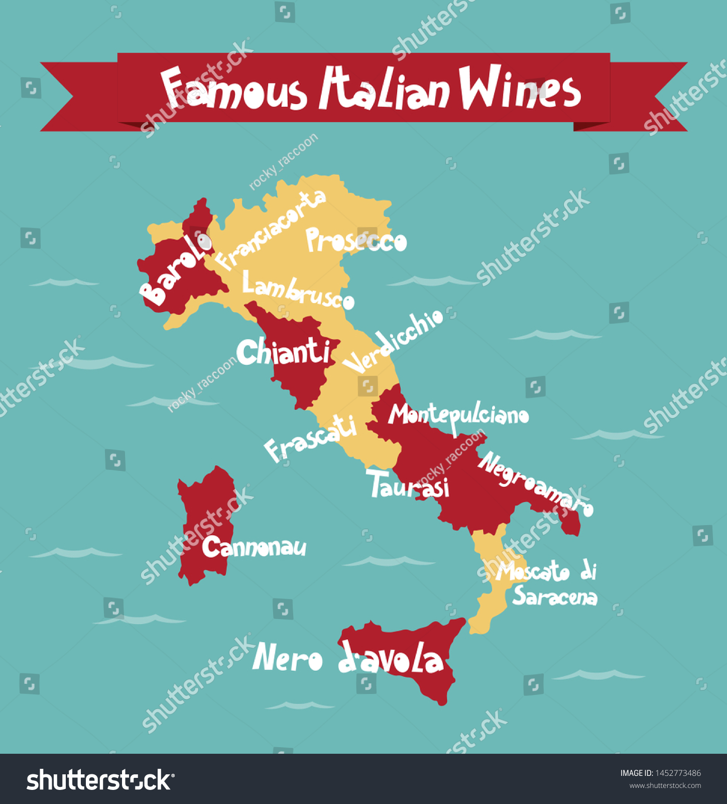 Map Famous Italian Wines Regions - Stock Vector A Map Of Famous Italian Wines And Regions Of Their Production 1452773486