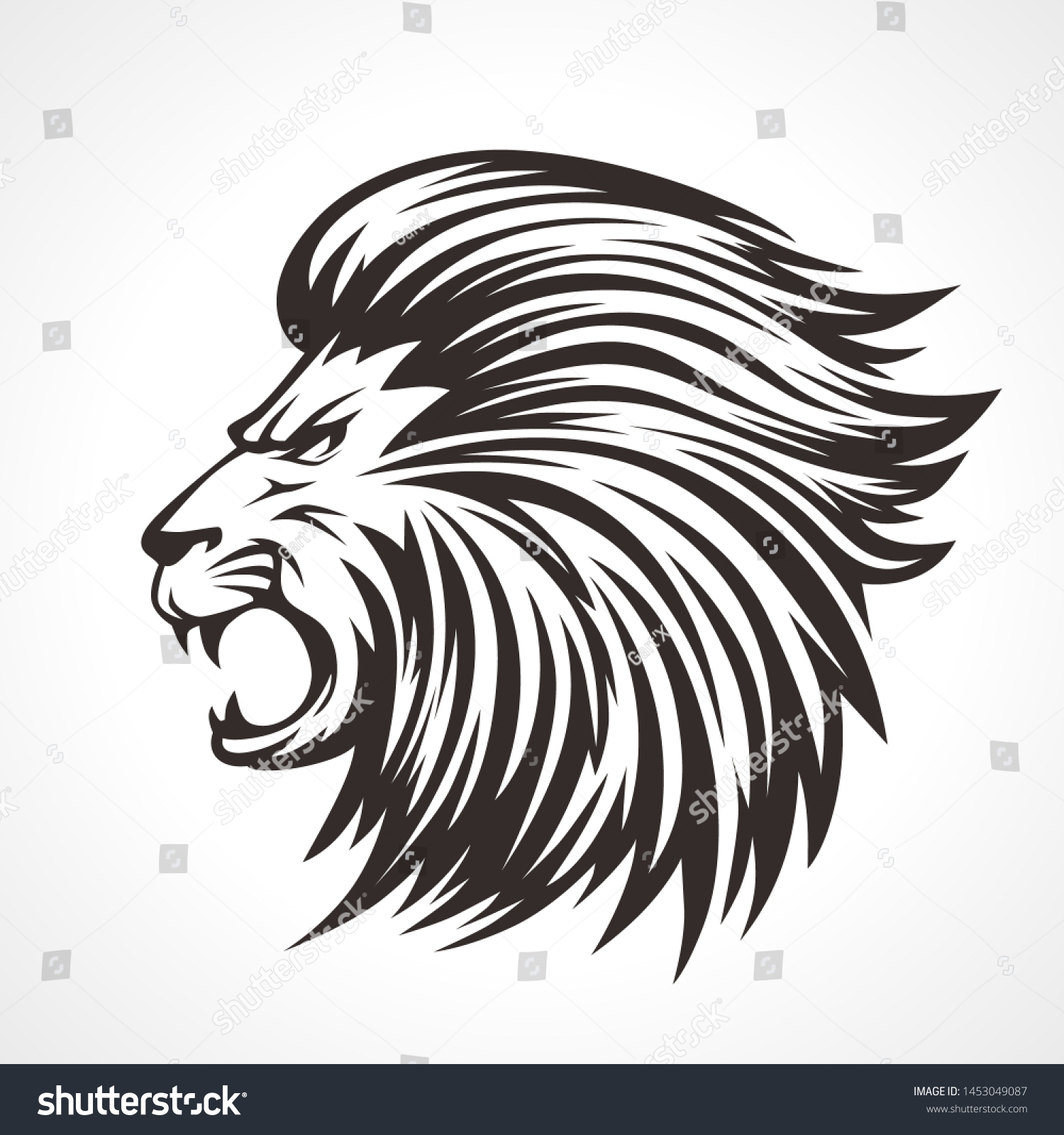 roaring lion head side view