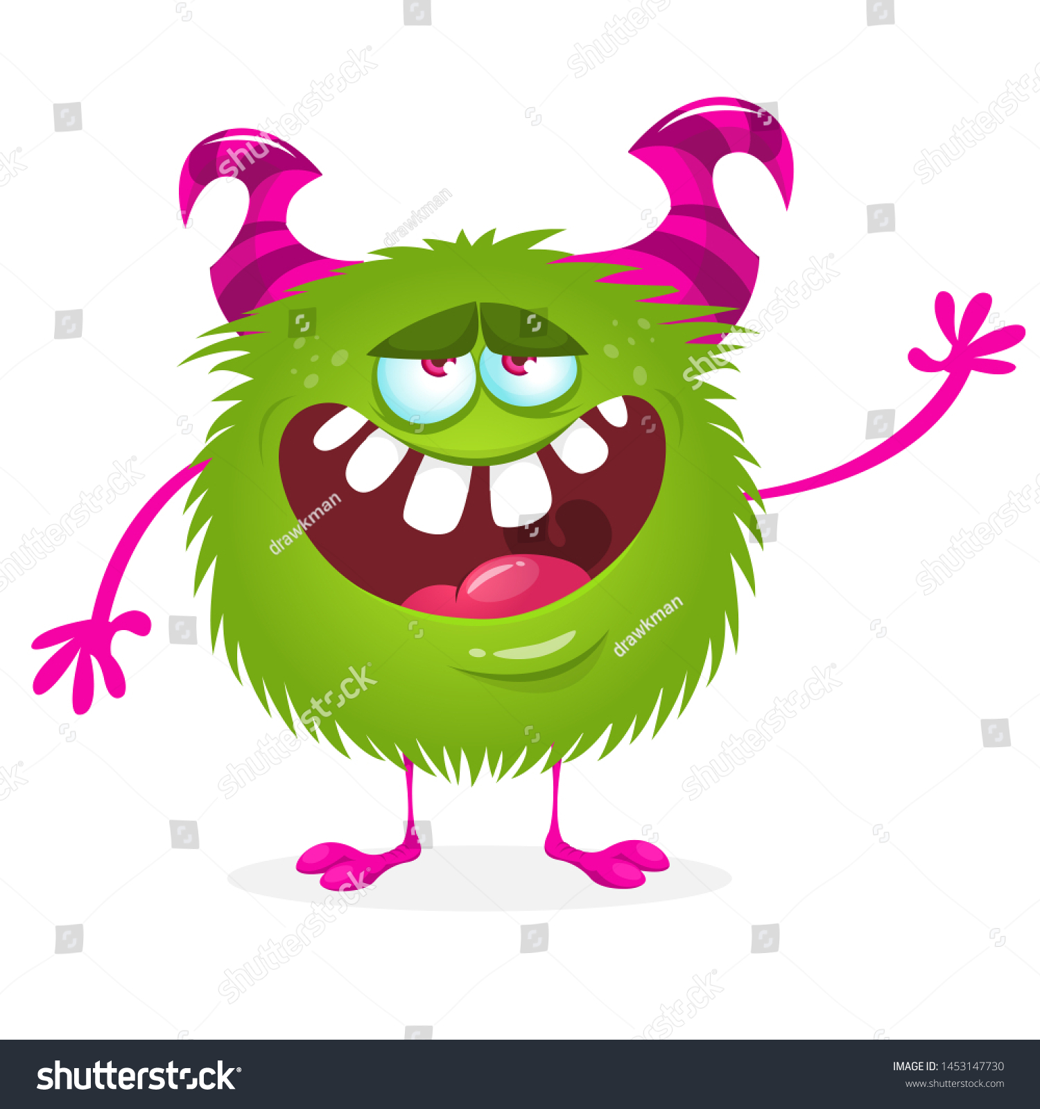 Scary Cartoon Horned Monster Halloween Illustration Stock Illustration ...