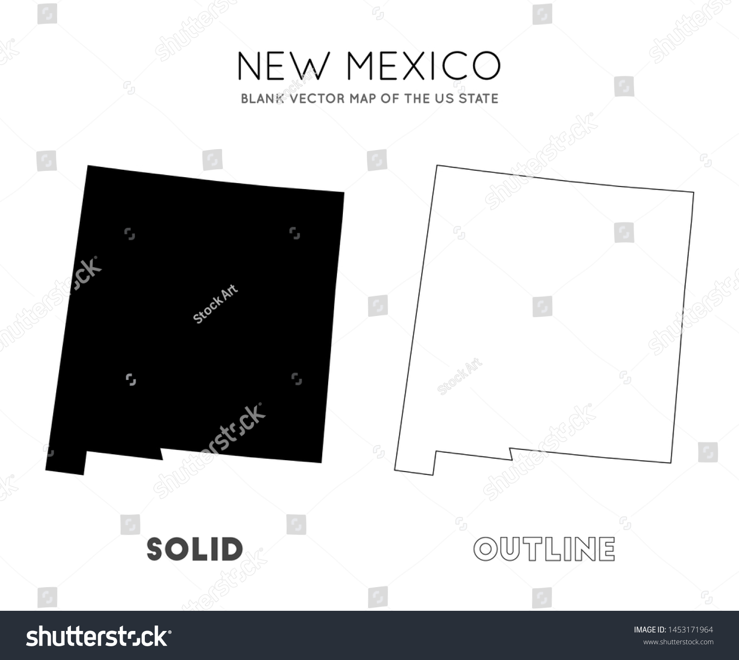 New Mexico Map Blank Vector Map Stock Vector (Royalty Free) 1453171964 ...