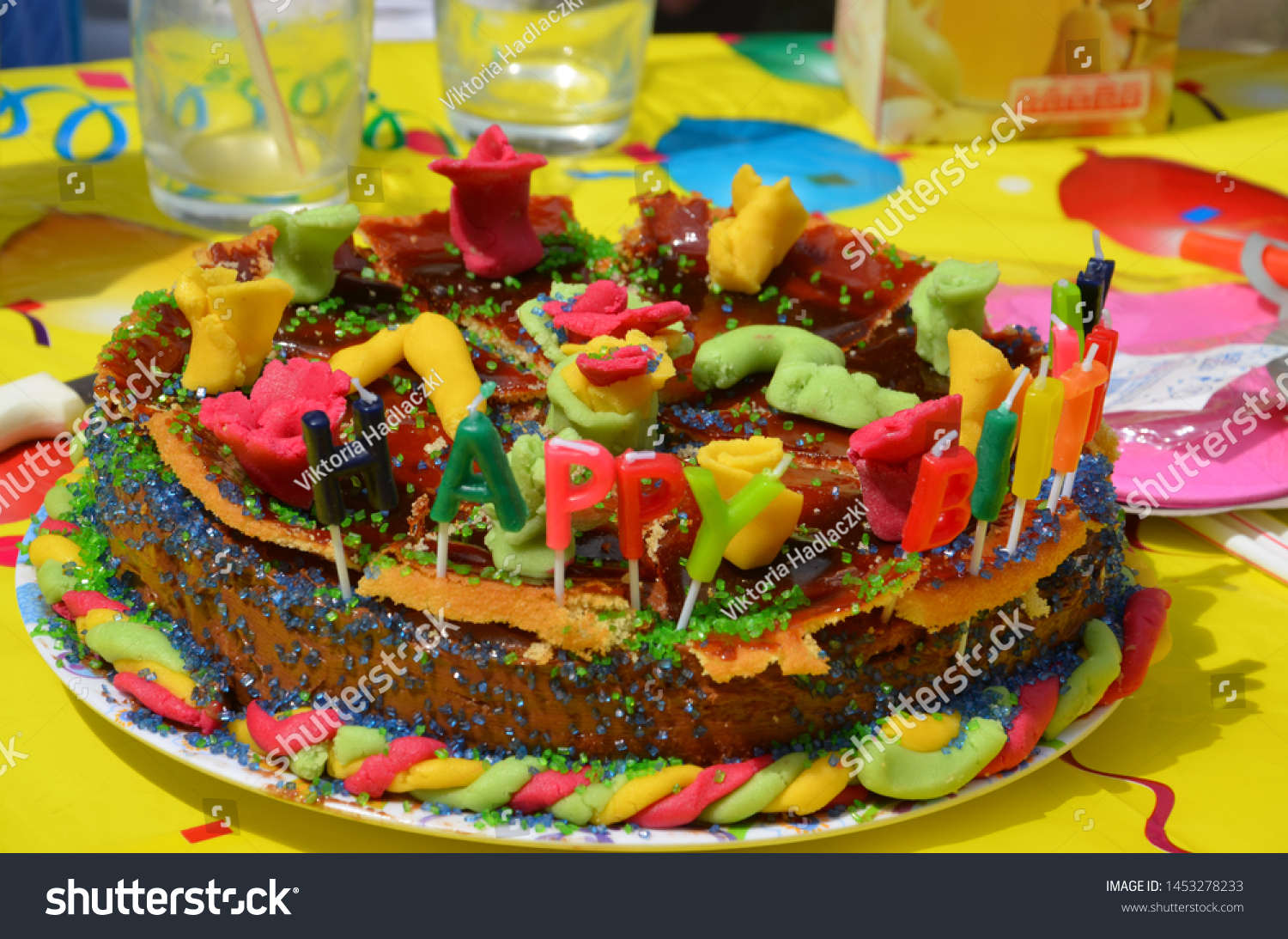 Colorful Happy Birthday Cake Intense Colors Stock Photo 1453278233