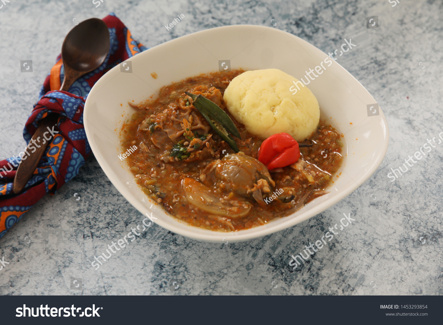 Okra Soup Plantain Fufu Foto Stok 1453293854 Shutterstock