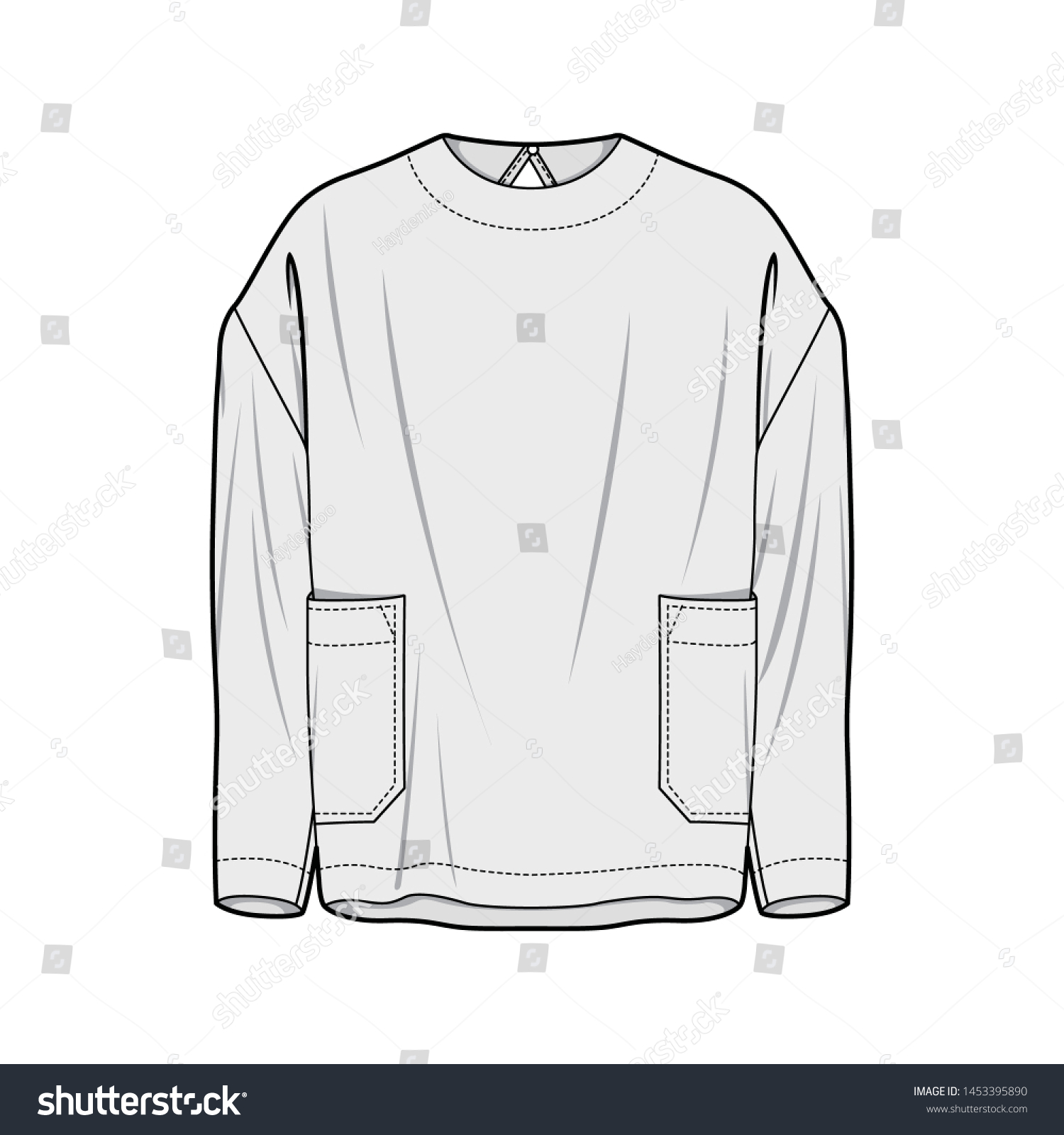 Long Sleeve Tee Fashion Flat Sketch 스톡 벡터 로열티 프리 1453395890 Shutterstock