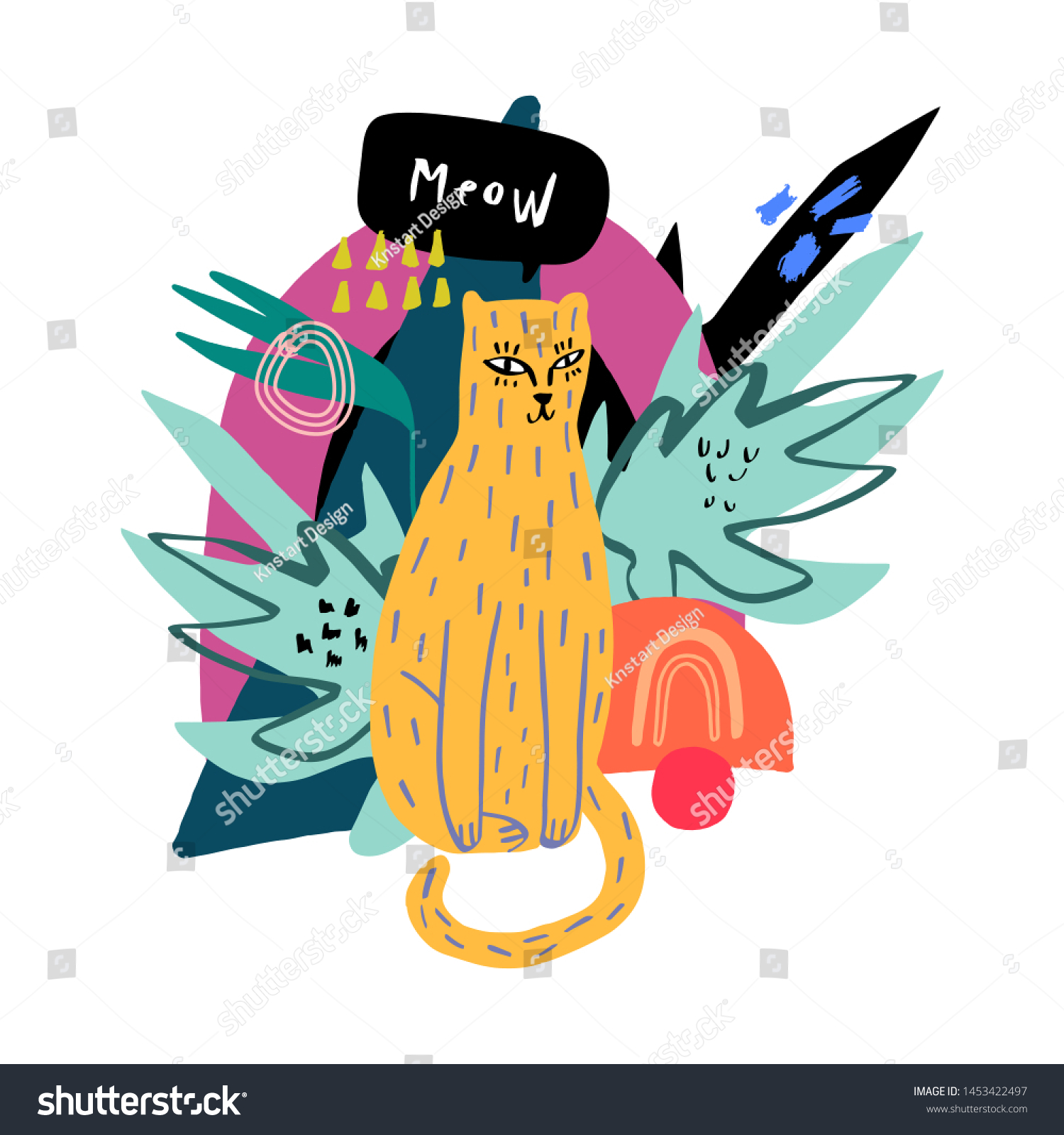 Drawing Cute Jungle Ginger Cat Doodle Stock Vector (Royalty Free ...