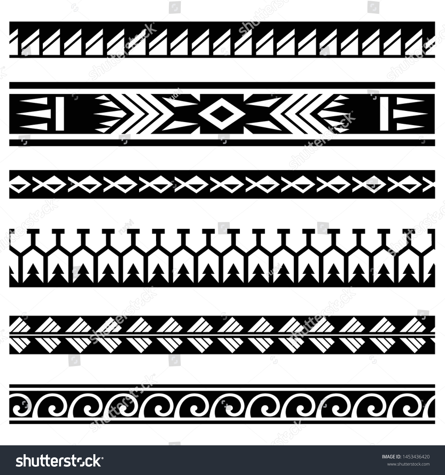 Polynesian Tattoo Line Set Pattern Tribal Stock Vector (Royalty Free ...